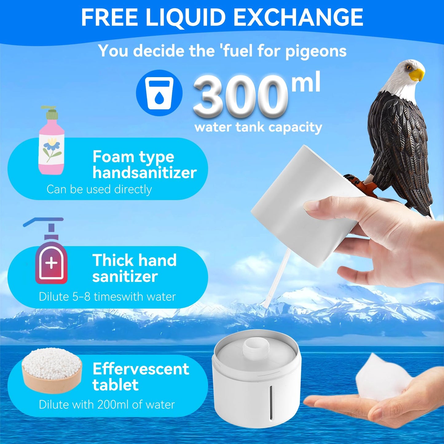 Peace Bird Foam Soap Dispenser-Pigeon and Bald Eagle Shaped Foam Hand Washer, Suitable for Kitchen and Bathroom, Automatic Liquid Soap Dispenser, Touchless Battery Powered Hand Washer (Bald Eagle)