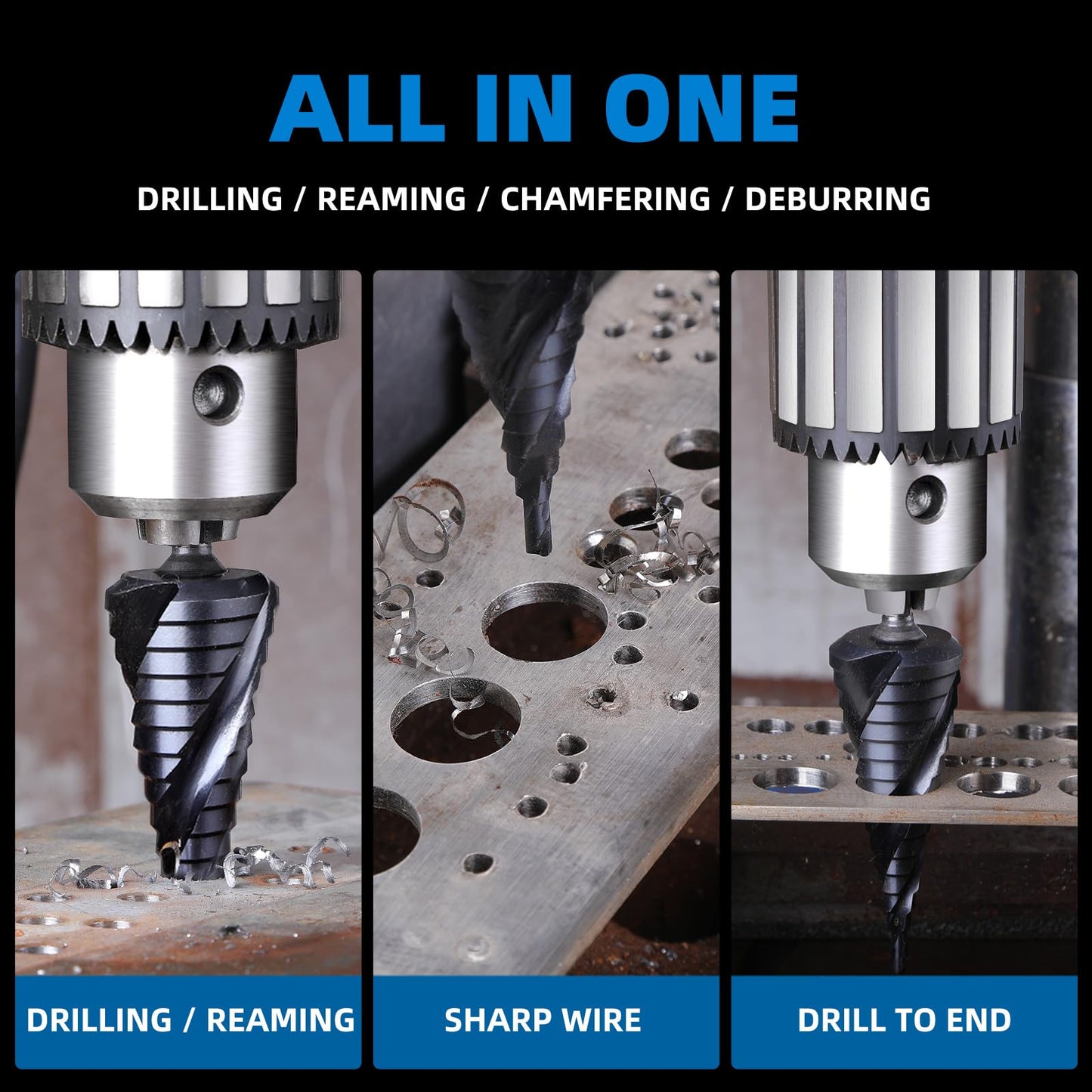 GRENPRO Step Drill Bit for Metal Set, 1/4" - 2-1/2"Large Step Bit, M35 HSS Impact Tough Step Bits for Metal, 1/2" Shank Unibit Step Drill Bits, Stainless Steel, Aluminum, Wood