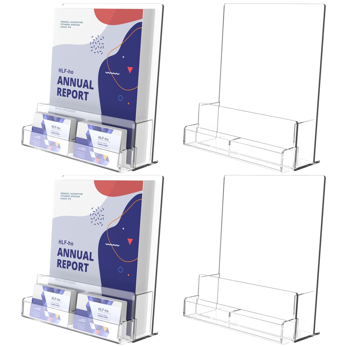 HLF-ho Brochure Holder 8.5x11 Inch Acrylic Literature Holders Clear Flyer Display Stand with Business Card Slot Pamphlet Holder Multi Purpose Organizer for Office, Lobby, Hotels, Trade Shows, 4 Pack