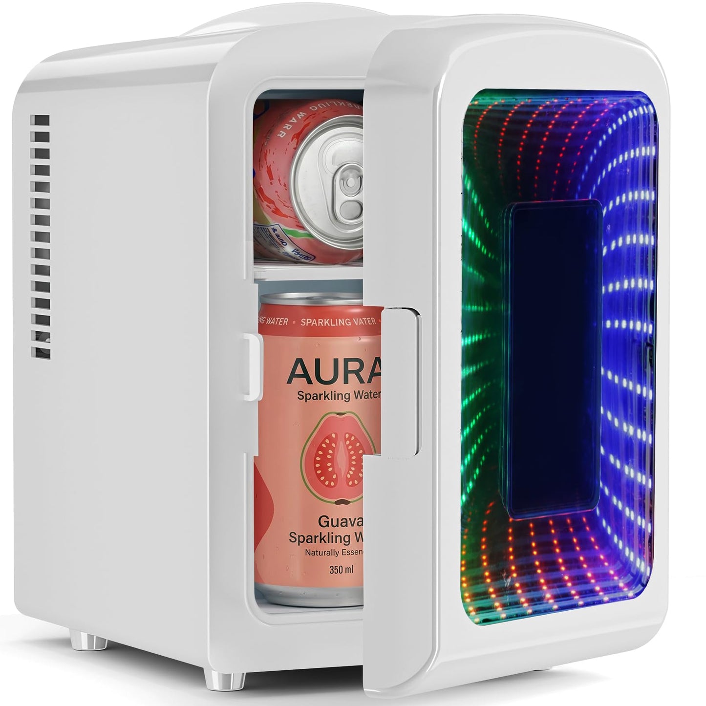 Antarctic Star Mini Fridge 4 Liter/6 Cans Portable Mini Compact Refrigerator with Gaming Light, for Bedroom,Car,Office and Dorm, Small Cooler for Cosmetics, Beverage and Food, White