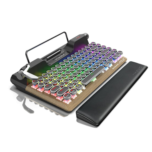 7KEYS Retro Typewriter Mechanical Gaming Keyboard, Vintage Style Computer Keyboard with Wireless Bluetooth5.0/Wired/2.4G, True RGB Backlight, Compatible with PC/Laptop/Tablet/Phone