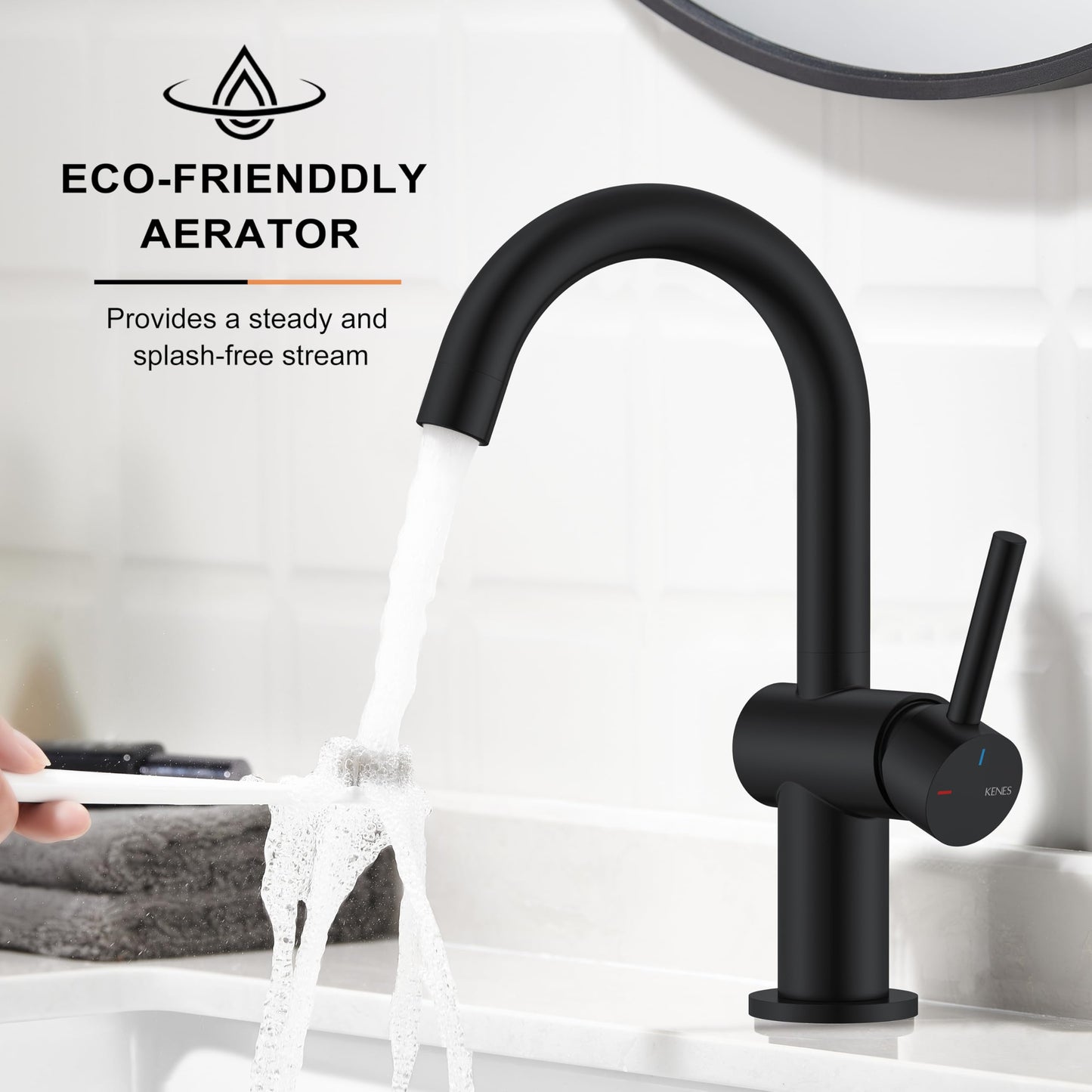 KENES Matte Black Bathroom Sink Faucet, Bathroom Faucets Single Handle Modern Prep Wet Bar Sink Faucets with Drain Assembly & Deck Plate, Farmhouse RV Camper Outdoor Utility Faucet, KE-9005B-2