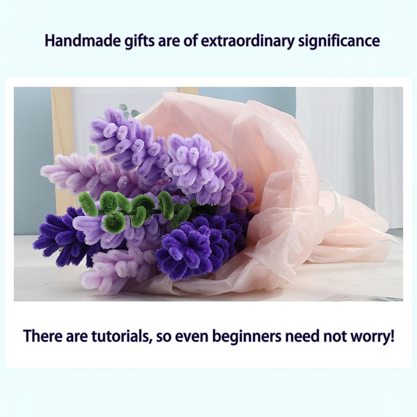 HUEYTON Thick Lavender Pipe Cleaners Craft Set - 400Pcs Chenille Stems for Full & Delicate DIY Lavender Bouquets, Include Stems & Accessories, Ideal for Art Crafts, Home Decor & Gift Making