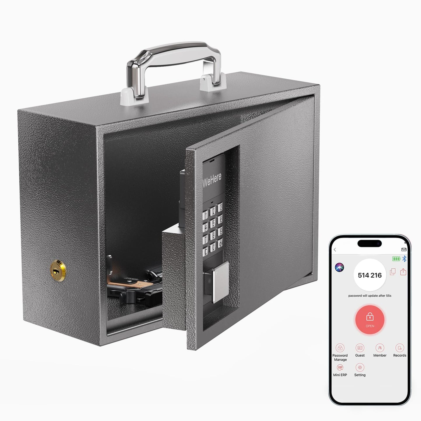 WeHere Portable Safe Box with Keypad Lock, Small Safe Deposit Box for Home Storage Fireproof Waterproof Documents Bag, Money, Medicine, Batteries, 0.3 Cubic Feet, 12.6x8.6x4.7 In