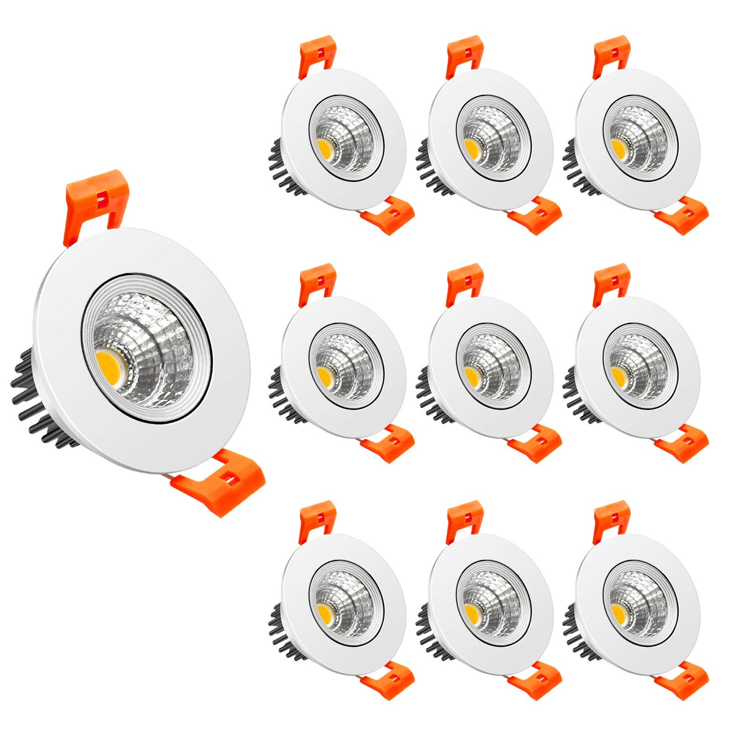 LightingWill 2inch LED Dimmable Downlight, 3W COB Recessed Ceiling Light, Warm White 3000K-3500K, CRI80, 25W 220LM Halogen Bulbs Equivalent, White (10 Pack)