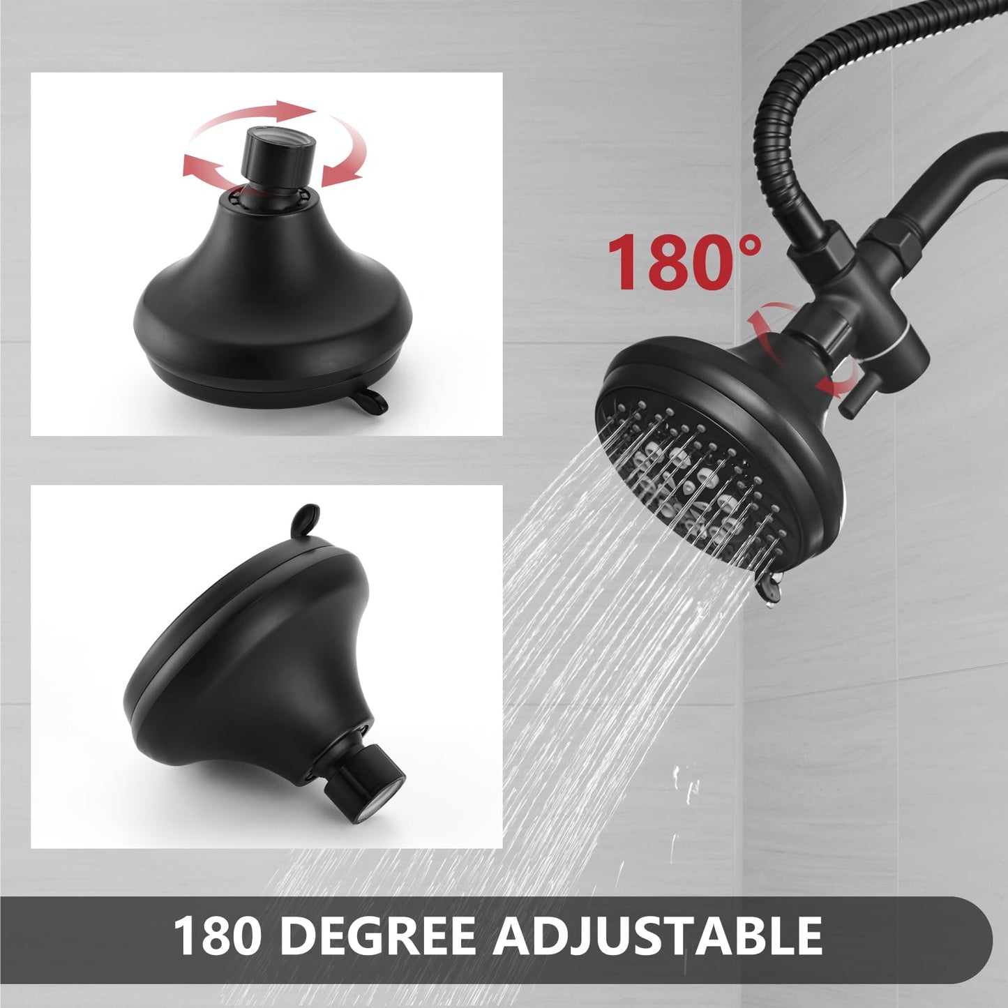 GBBNE Double Shower Head Dual for Couples High Pressure and Adjustable Tandem Shower Head System for 2 People Matte Black
