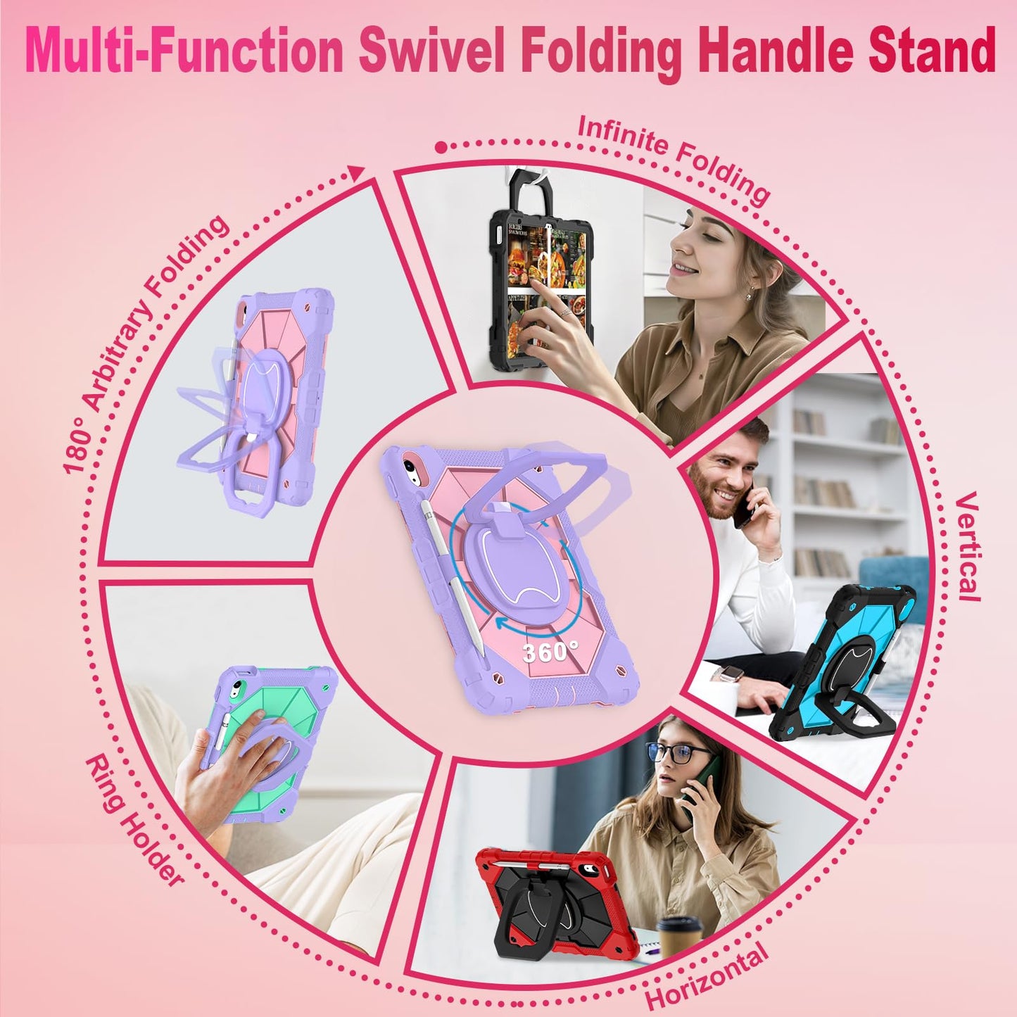 WESOROL Case for iPad (A16) 11th/10th Generation 2025/2022 with Screen Protector Rotating Stand Pencil Holder iPad Case 10th Generation Shockproof Cover for iPad 11th/10th Gen Cases Kids,Purple Rose