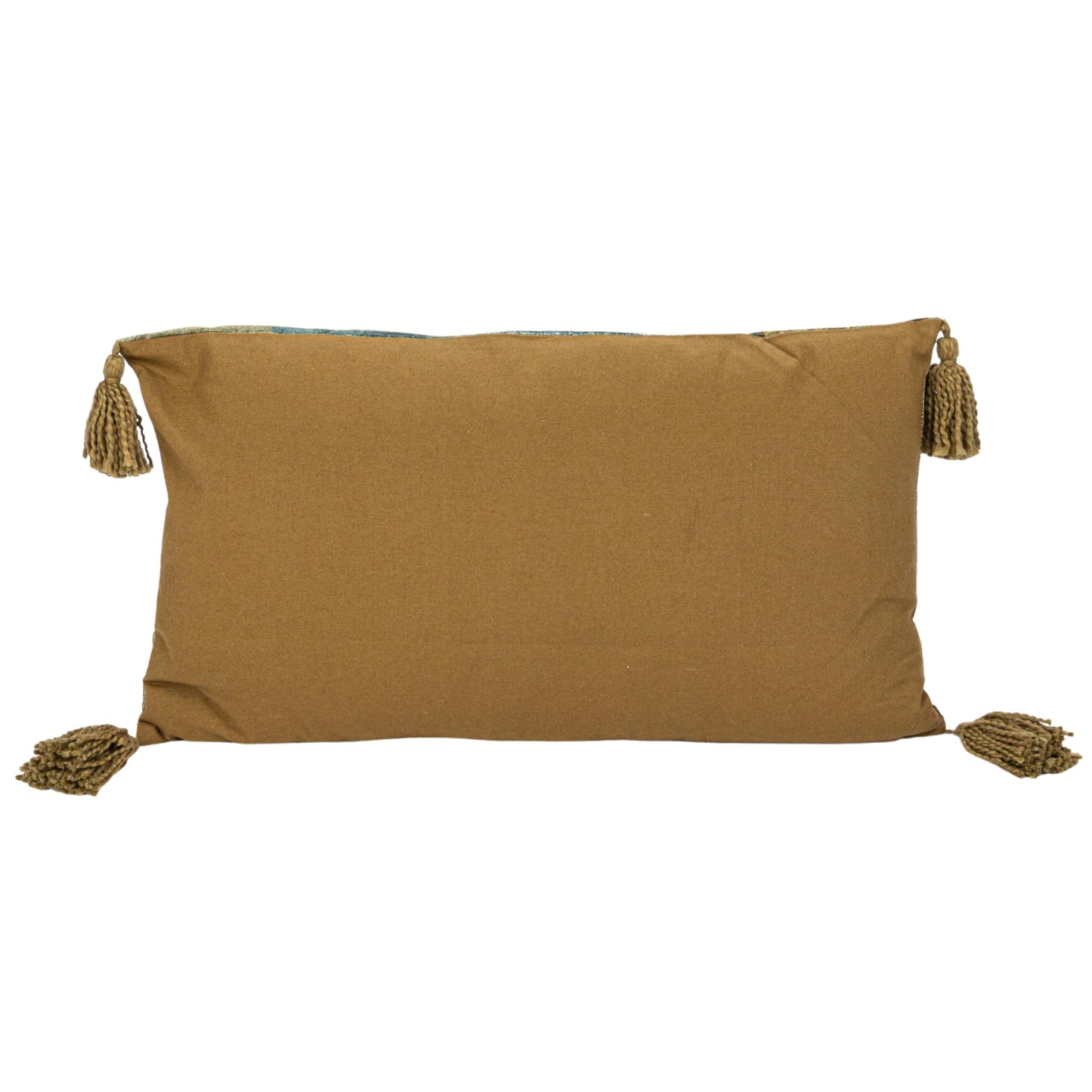 Creative Co-Op Cotton Velvet Blend Tiger Lumbar Pillow with Tassels, Multicolor