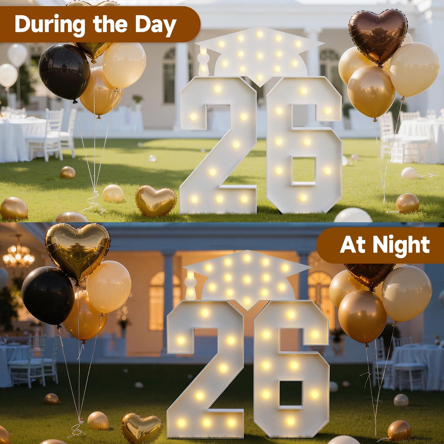 Graduation Decorations Class of 2026, 3FT Light Up Marquee Number 26, Big Marquee Letters 26 Sign for Grad Graduation Decoration Party for Preschool High School College