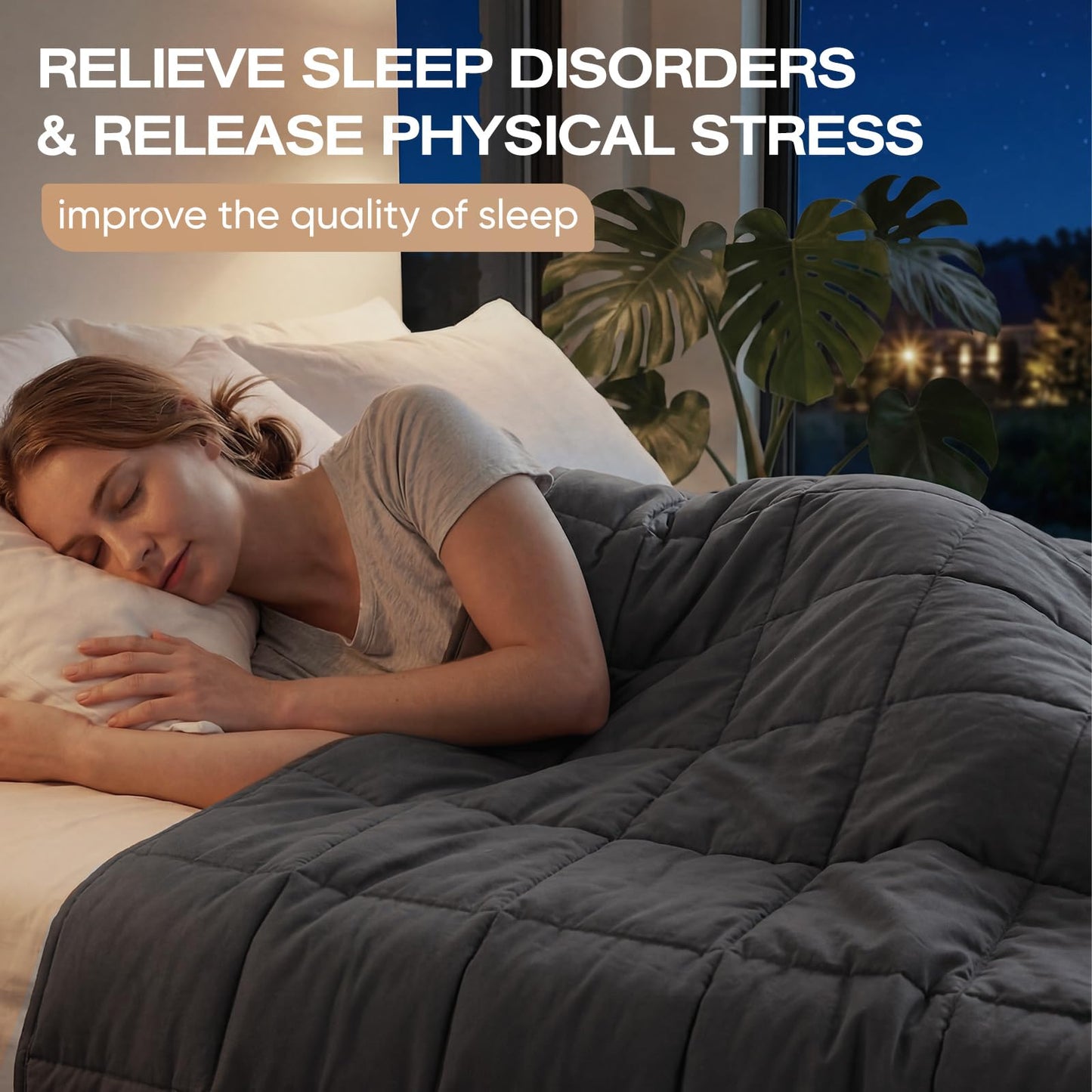 RJOP Cooling Weighted Blanket for Adults (20lbs, 60"x80") Heavy Blanket with Premium Glass, Queen Size Perfect for 190-210 lbs, Soft Breathable, Dark Grey