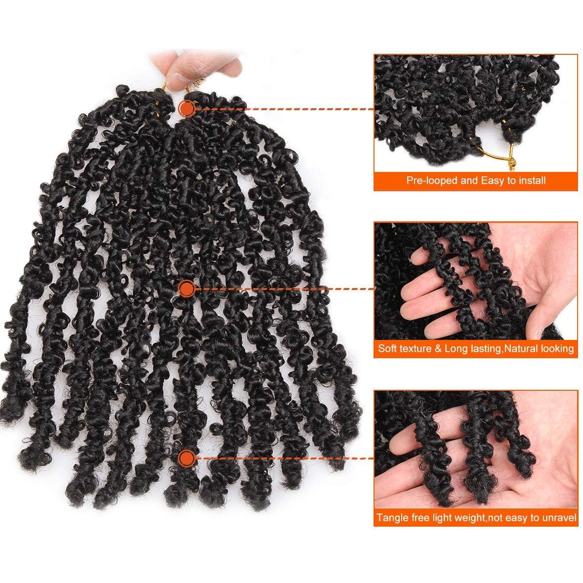 ZRQ Butterfly Locs Crochet Hair Short 6 Packs Black Crochet Bob Hair 12 Inch Messy Distressed Faux Locs Crochet Braids Pre-twisted Soft Locs Hair for Women #1B