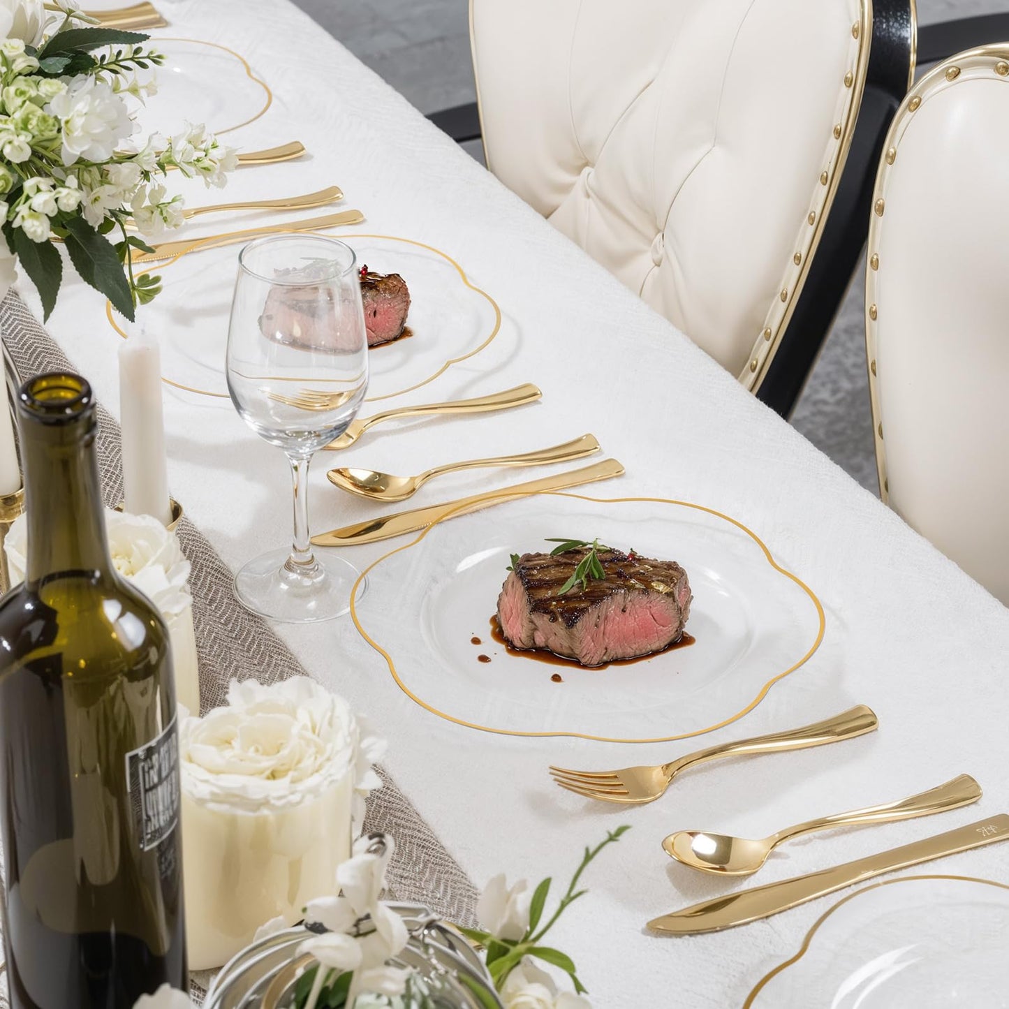 Liacere 100PCS Clear Plastic Plates - 10inch Disposable Floral Clear and Gold Dinner Plates - Perfect for Wedding & Party & Holiday & Floral & Baby Show