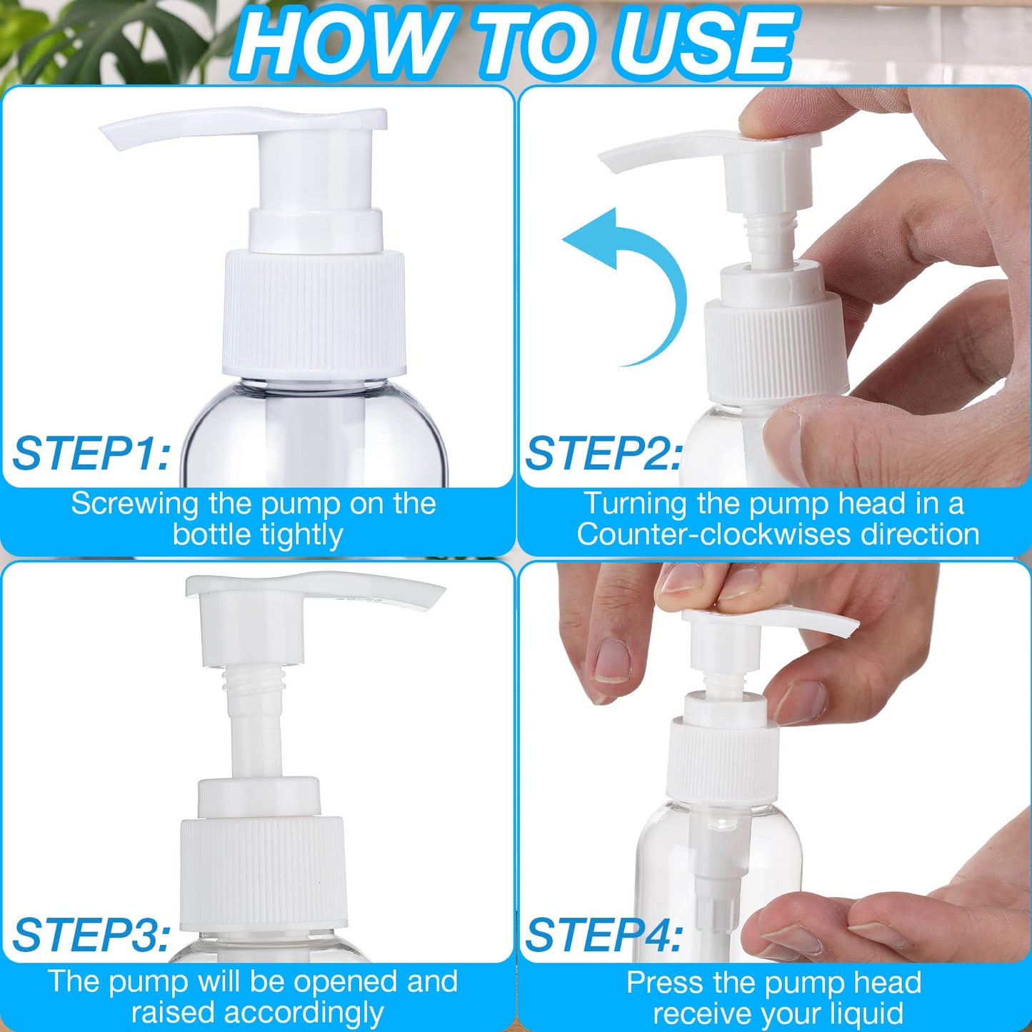 Nuenen 48 Pcs Refillable Empty Lotion Bottles 4oz/120ml Clear Plastic Pump Bottles Conditioner Shampoo Pump Dispenser Leak Proof Pump Container for Body Wash, Creams, Liquid Soap (Black and White)