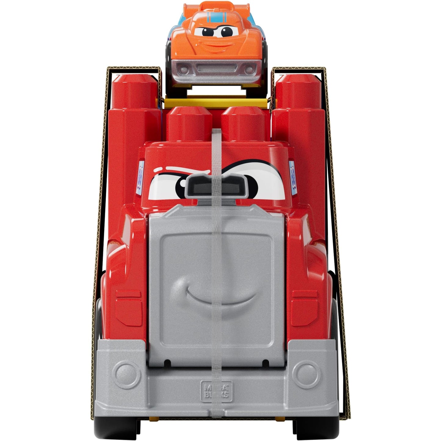 MEGA BLOKS First Builders Toddler Building Blocks Toy Set, Build & Race Rig with 19 Pieces, 2 Race Cars and Storage, Red, Ages 1+ Years