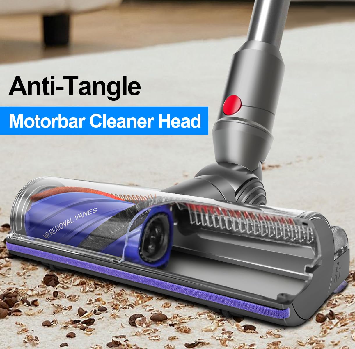 FUNTECK Motorbar Cleaner Head for Dyson V12 (Not for SV12) Detect Slim & V9 Motorbar, Anti-Tangle Vacuum Brush Attachment for SV20 SV30, Ideal for Carpets Rugs and Smooth Hard Floors