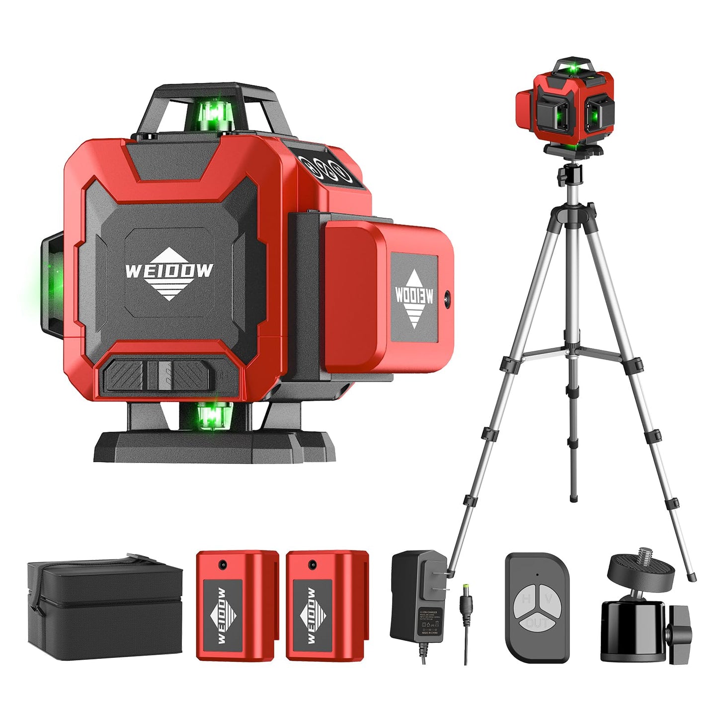 Laser Level 360 Self Leveling with Tripod,WEIDDW 4D Lazer Level,4x360° Cross Line Laser for Construction Project Renovation,Floor Tile, Laser Level Lines Tool with 4800mAh Batteries