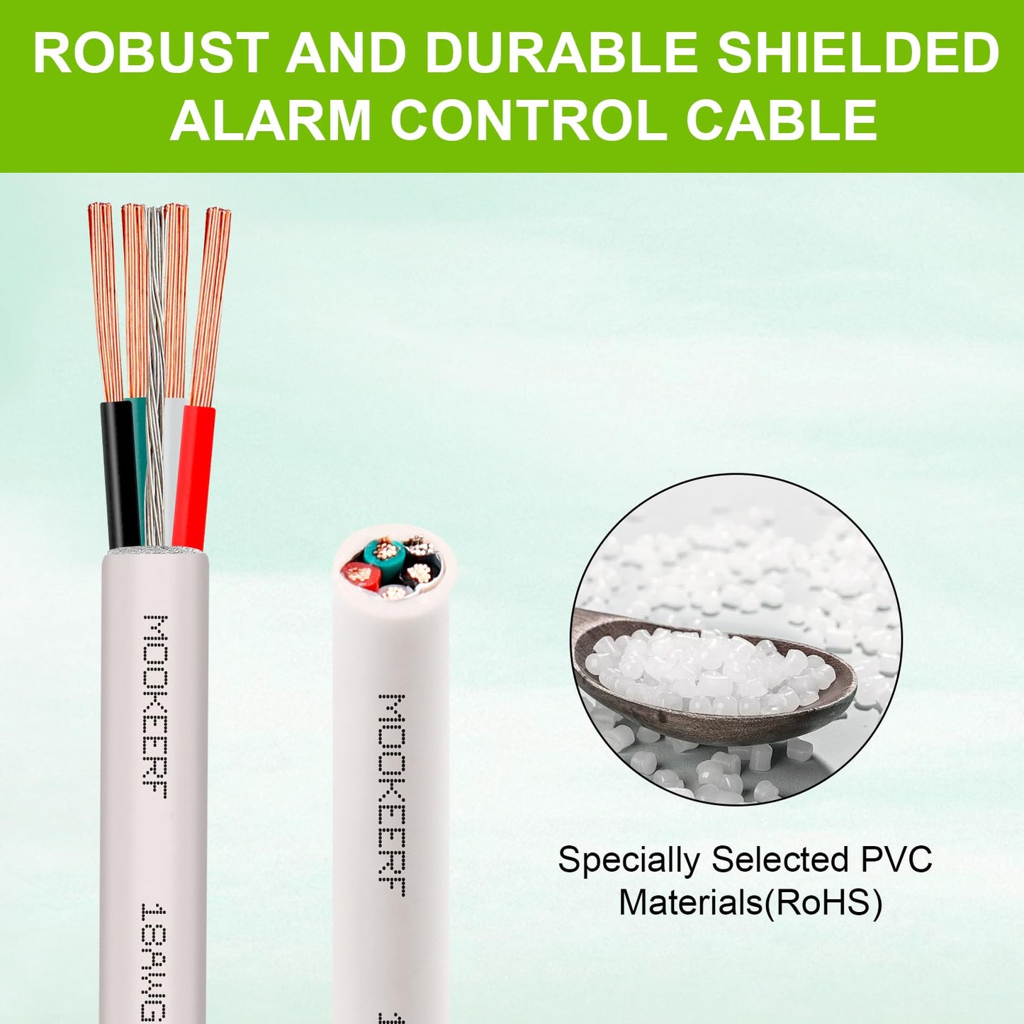 MOOKEERF 18/4 Alarm Wire Shielded Wire 100FT 18 AWG 4 Conductor Stranded Shielded Plenum Cable White CL3P Jacket for Security/Alarm/Access Control/Sound-18AWG 4 Conductors Wire