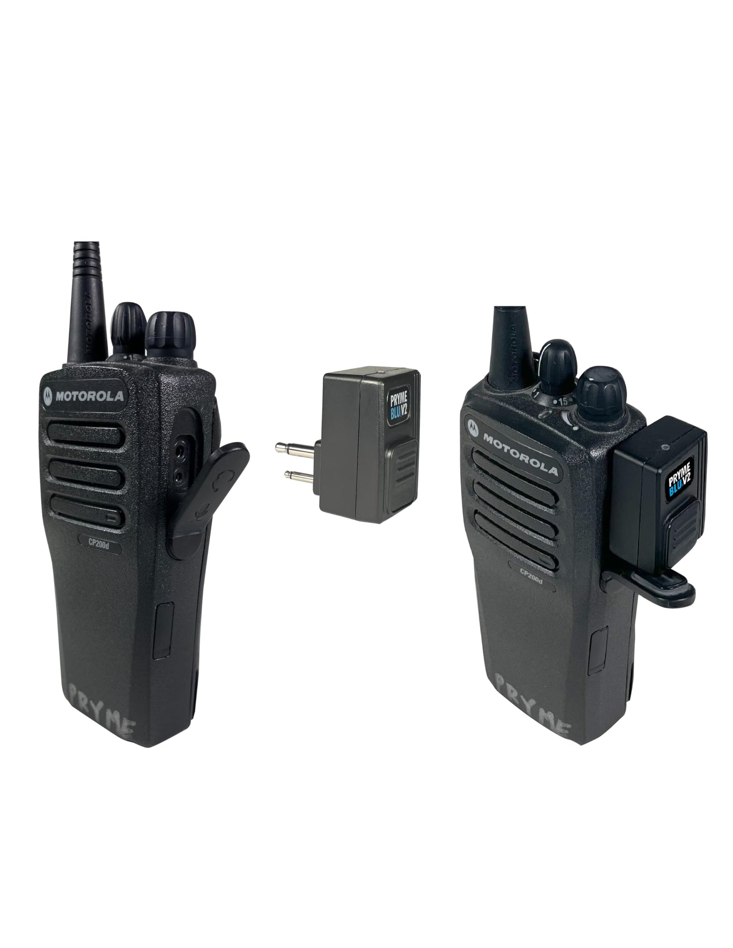PRYMEBLU® BT-503-V2 Bluetooth Wireless PTT Button and Headset Adapter. Compatibility: Designed to fit Motorola Two-Pin M1 (x03) radios, Including Digital Models.