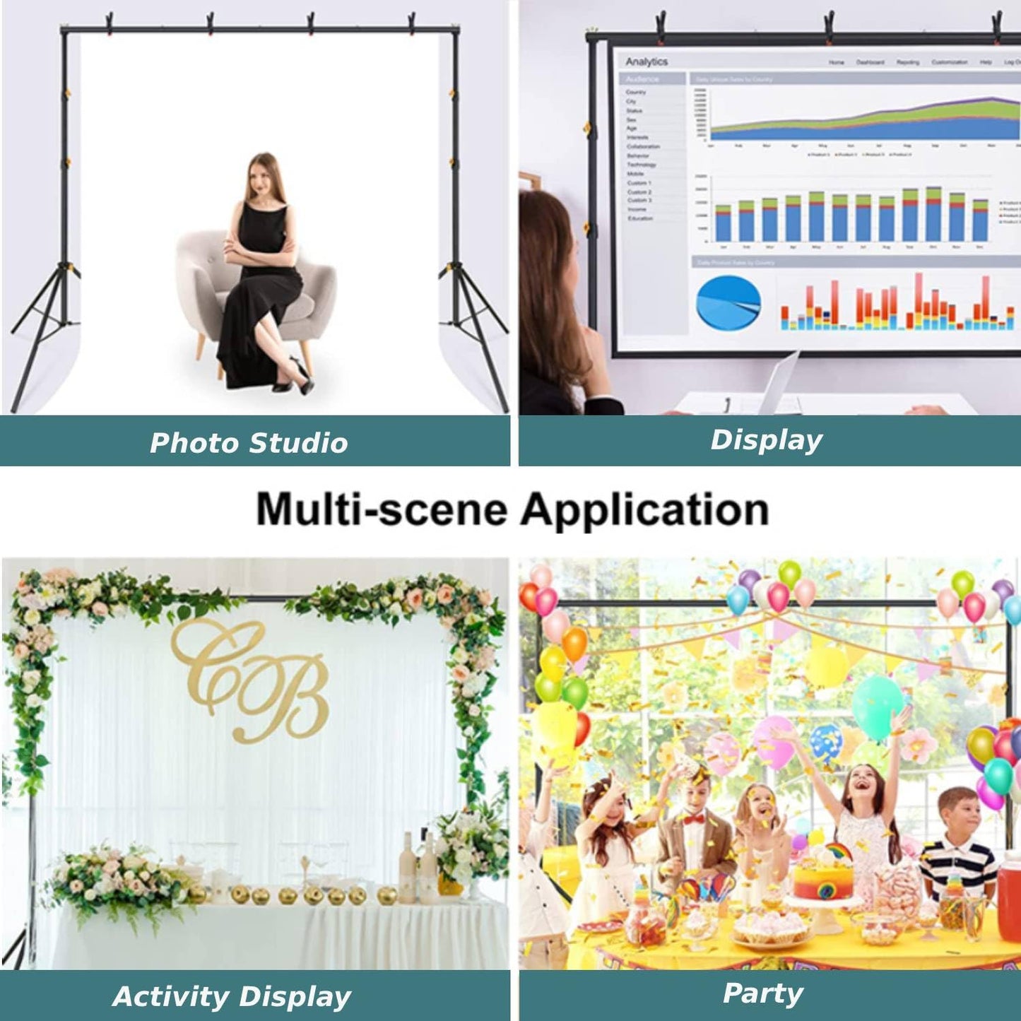 Photo Backdrop Stand, 10x9ft(WxH) Adjustable Photography Backdrop Stand, Aluminum Alloy Studio Photo Background Stand Support System for Party, Wedding, Photography, Advertising Display