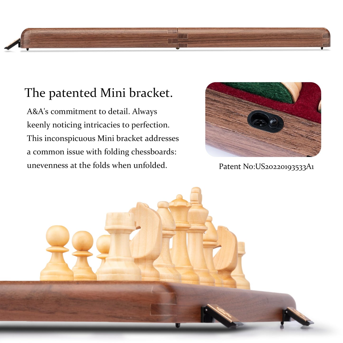 A&A Premium Natural Walnut Folding Chess Board Game Set, 15" Wooden Chess Board & 3" King Height Staunton Chess Pieces with 2 Extra Queens, Portable Travel Chess Set with Storage Bag for Adults & Kids