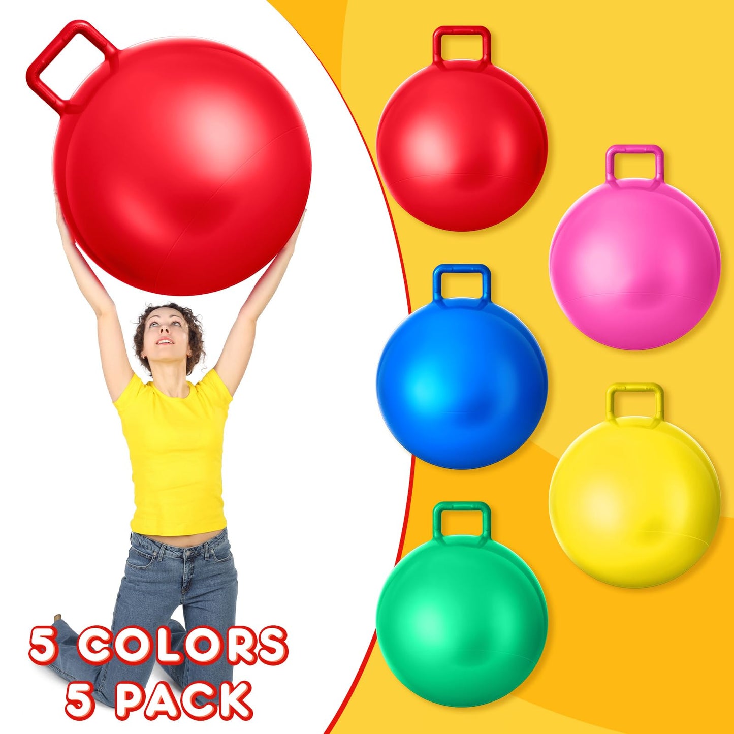 Lewtemi 5 Pcs Hopper Ball Outdoor Games Jumping Hopping Inflatable Bouncing Ball with Handle and Air Pump for Kids Adults Sport Field Playground Exercise Obstacle Course(31 Inch)