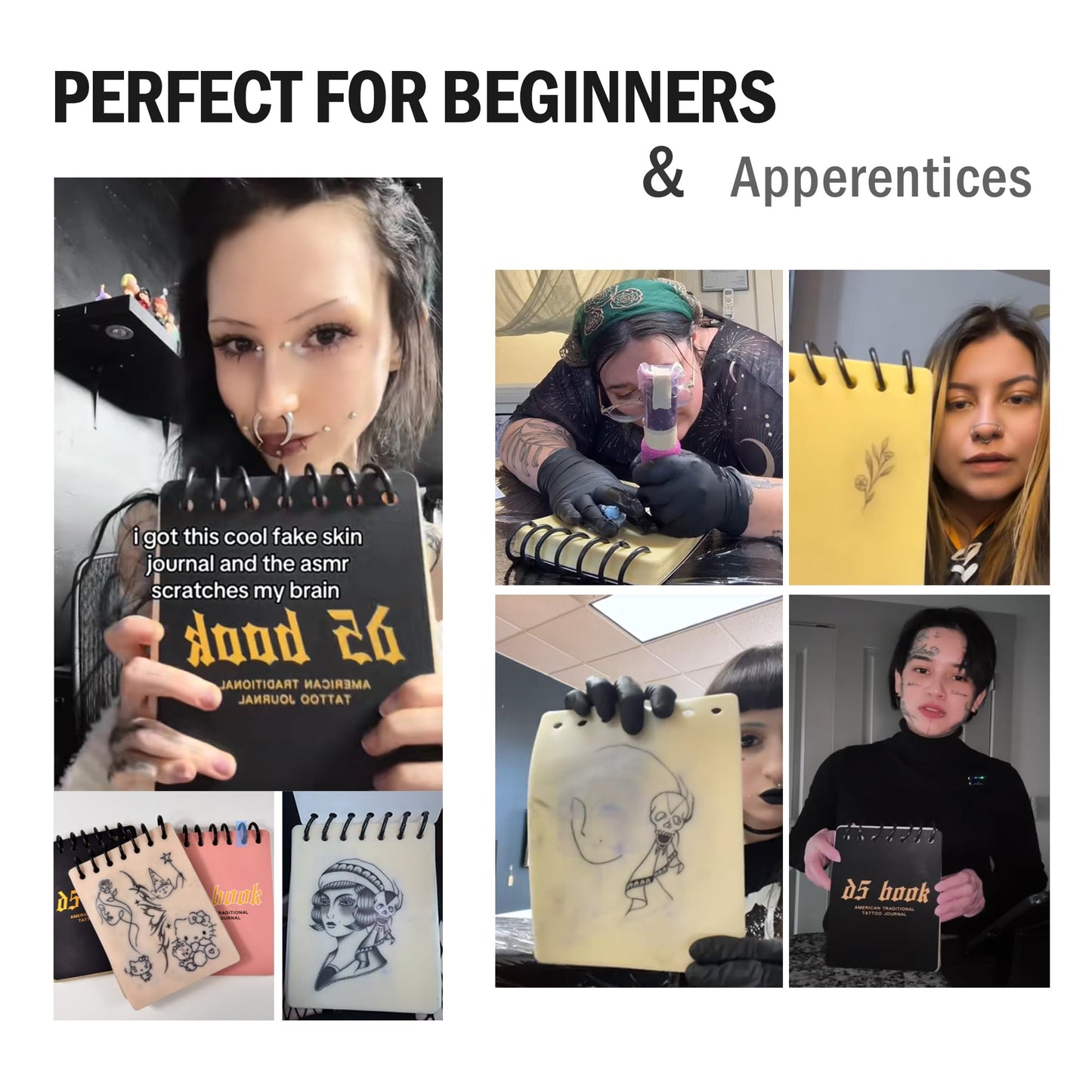 D5 Tattoo Practice Flipbook - 7 Sheets of 3MM Silicone Skin, Create Your Own Tattoo Training Journal, Portable & Reusable for DIY Tattoo Artists, Premium Material, Original Tattoo Practice Book