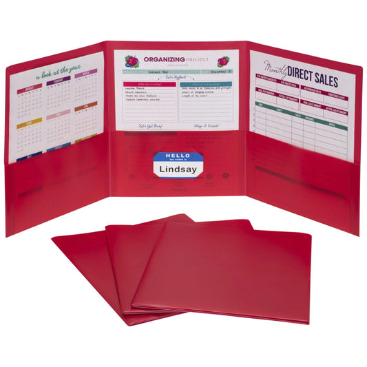 C-Line 3-Pocket Tri-Fold Heavyweight Poly Portfolios, Red, Box of 24 (33944-24)