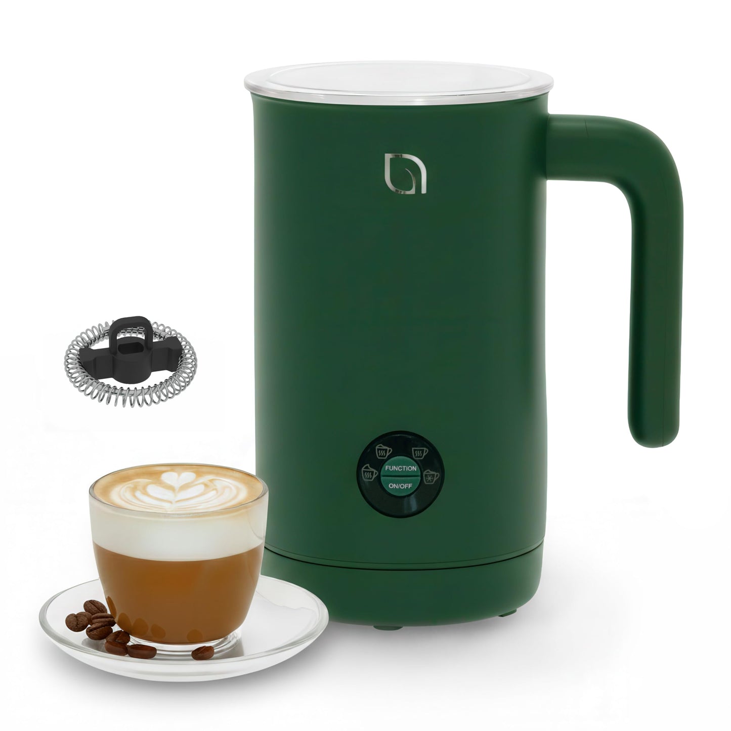 WILLOW Eco Series Milk Frother, 4 in 1 Milk Steamer, One Button Operation Hot and Cold Foam Maker 8.12oz/240ml Milk Warmer for Coffee & Latte, Made from 99% Recycled Plastics, Non-Toxic - GREEN