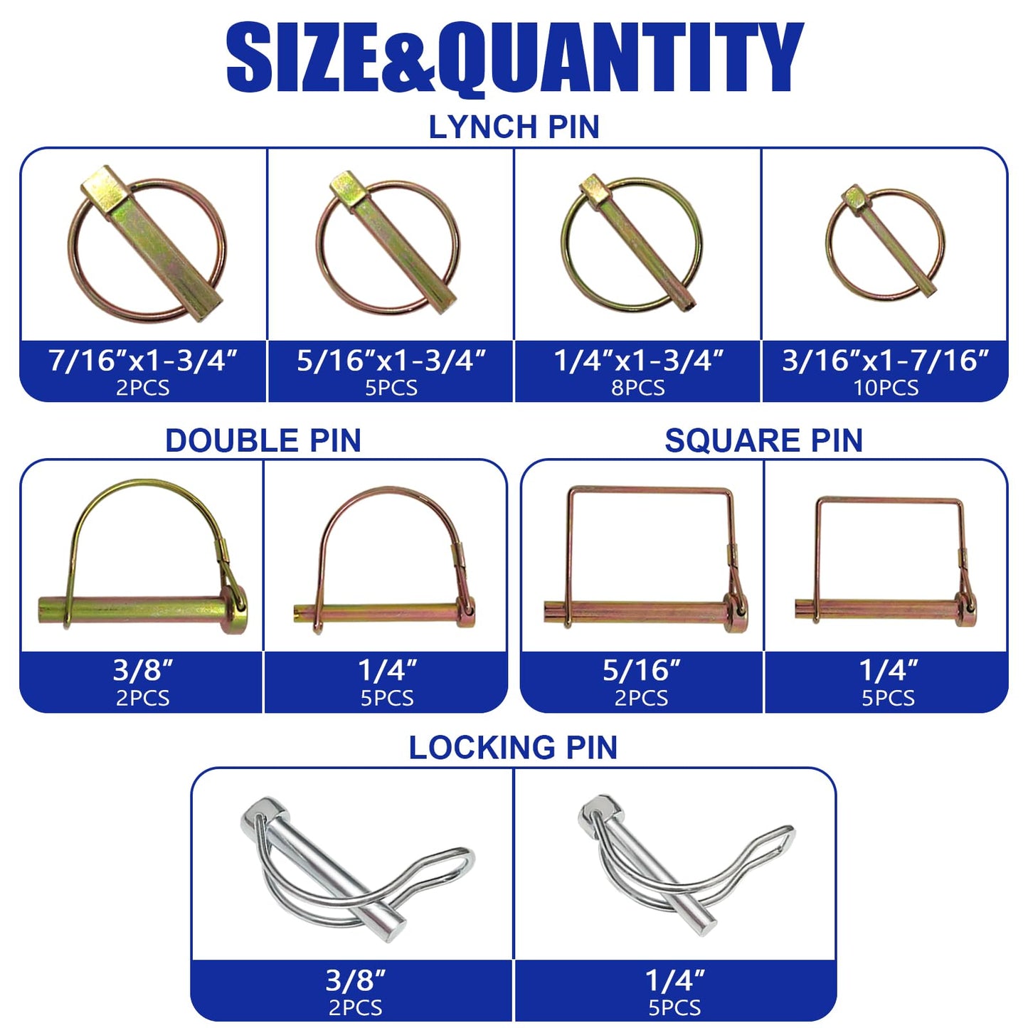 367 PCS Heavy Duty Pin Assortment Kit, Hitch Pins R Clip PIns/ Hair Pins/ Lynch Pins/ PTO Pins/ Cotter Pins/ Clevis Pins for Trucks Trailers Tractors Mowers 3 Point Accessories, Farm, Lawn and Garden