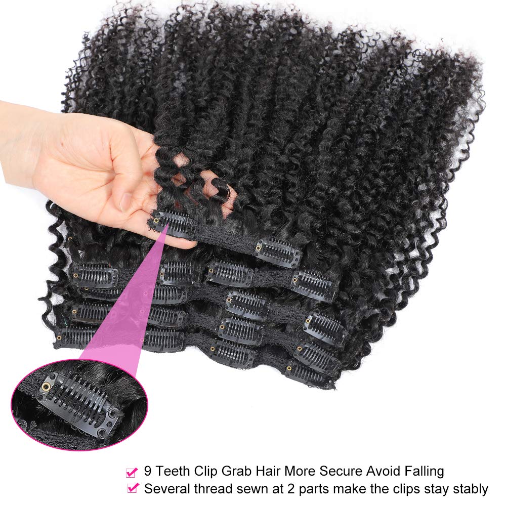 Kinky Curly Clip In Hair Extensions for Black Women Human Hair, Urbeauty 16 inch Curly Clip in Human Hair Extensions, 3C Afro Coily Hair Clip Ins for African American Black Women