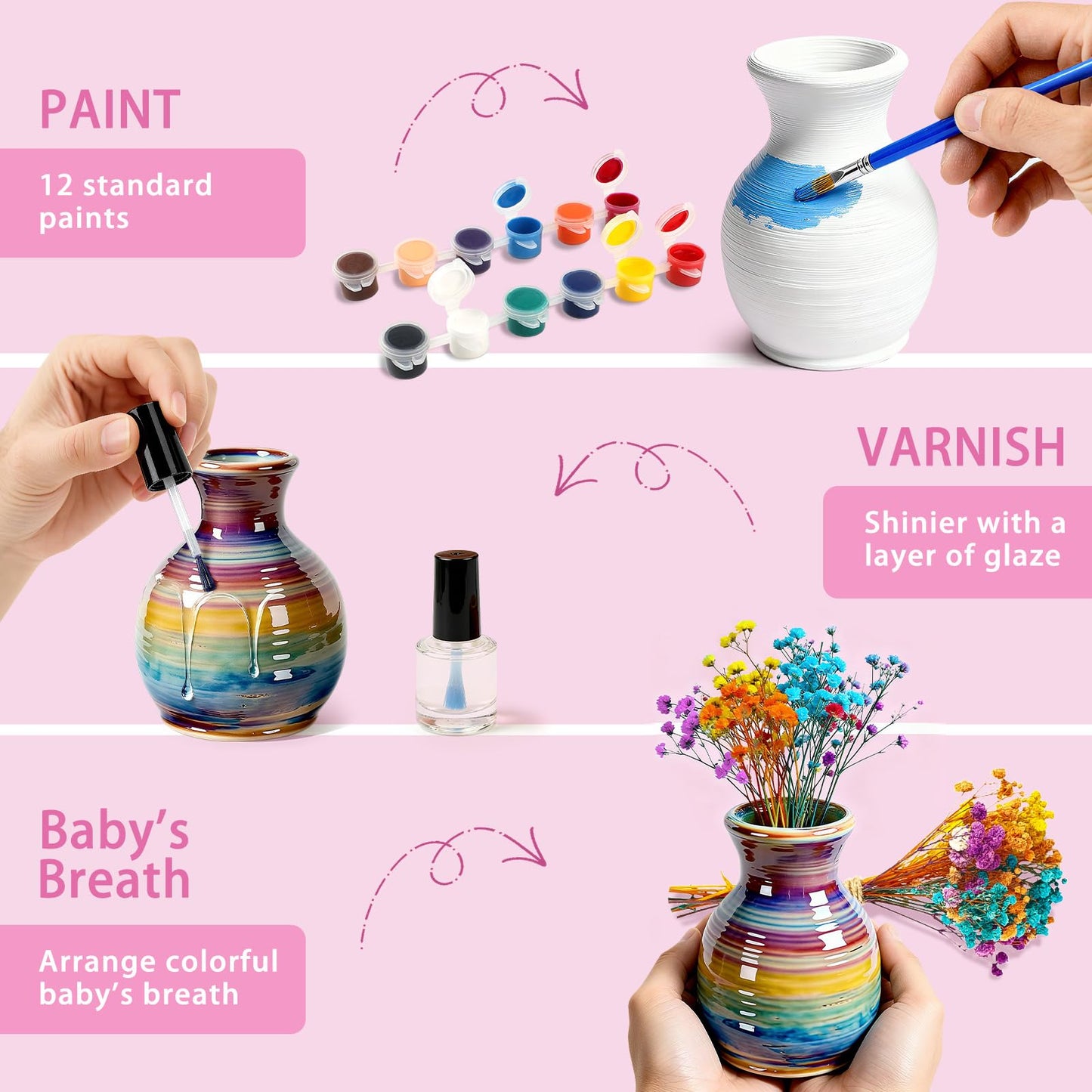 Wwzzey Mini Pottery Wheel for Kids, Pottery DIY Crafts Toy with Painting Kit Gifts for Christmas Toy for Kid Boy Girl Ages 8-12 Toys for Girl 6 7 8 9 10 11 12 Year Old- Pink