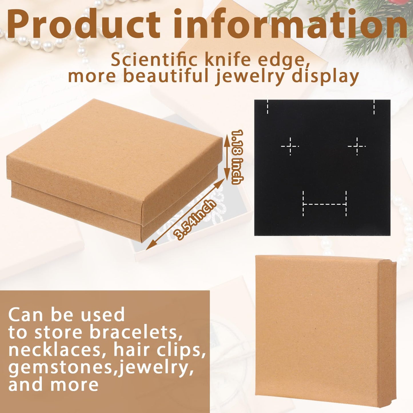 Tenceur 100 Pcs Jewelry Gift Boxes Bulk Kraft Jewelry Cardboard Box for Necklace Earring Bracelet Storage Package(Brown,3.5x3.5x1.2in)