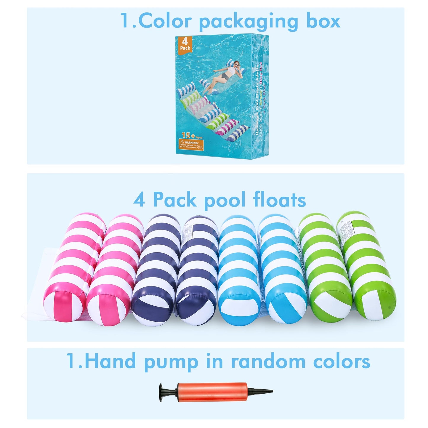 4 Pack Inflatable Pool Floats, OKSUWATER 4-in-1 Water Hammock, Pool Floats Adult Size for Swimming Pool Party Summer Lake Water Fun