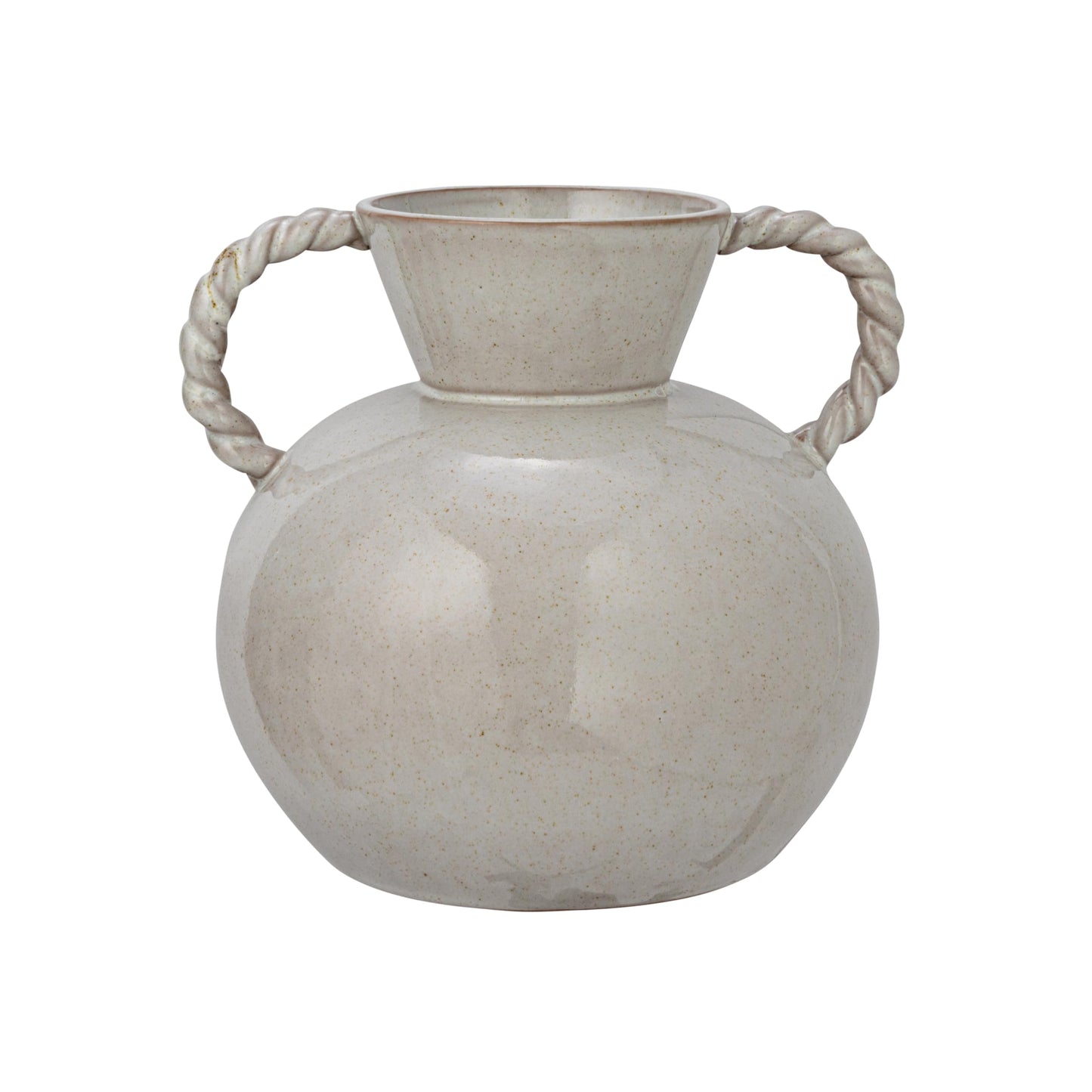 9.25 Inches Stoneware Vase with Twisted Handles and Reactive Glaze, Cream Color