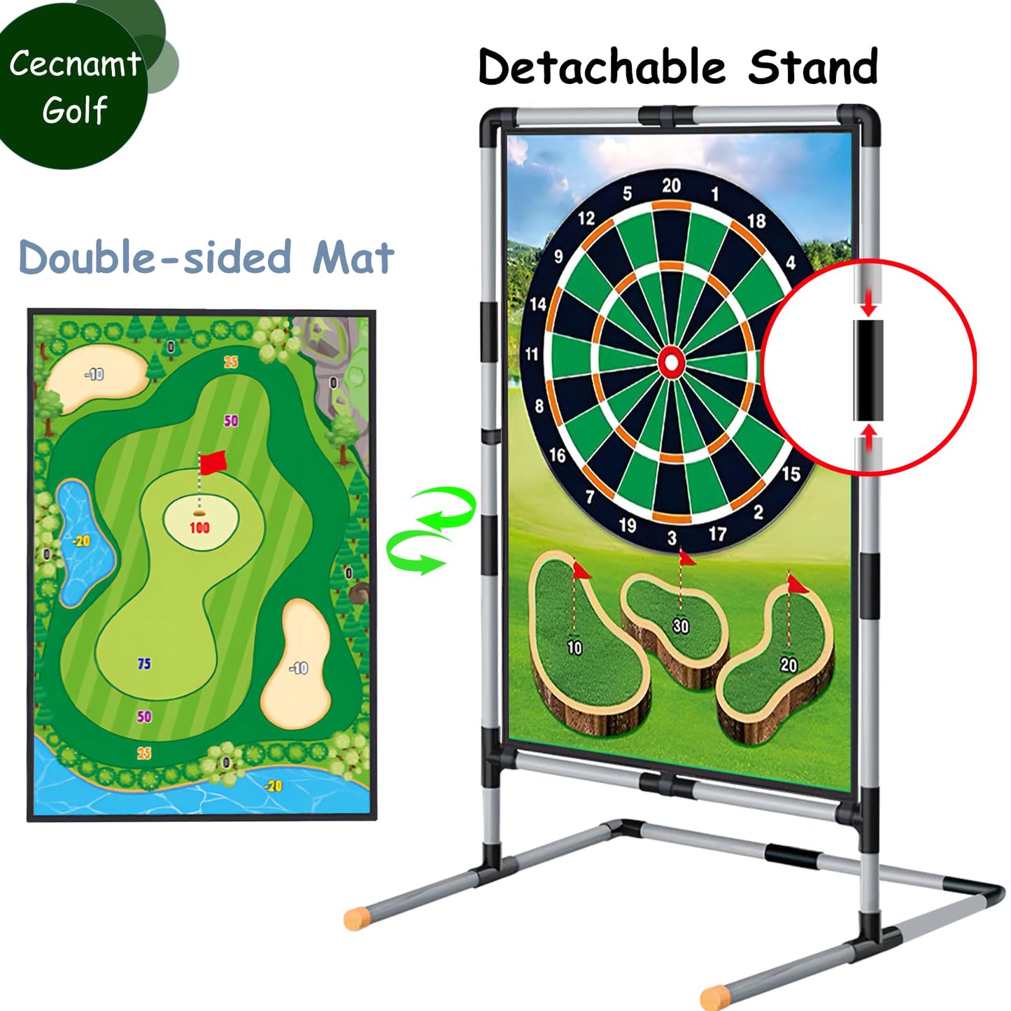 Cecnamt Golf Chipping Game - Battle Golf with Double-Sided Hitting Mat & Stand, Chip Sticky Practice Game for Adults & Kids, Indoor & Outdoor