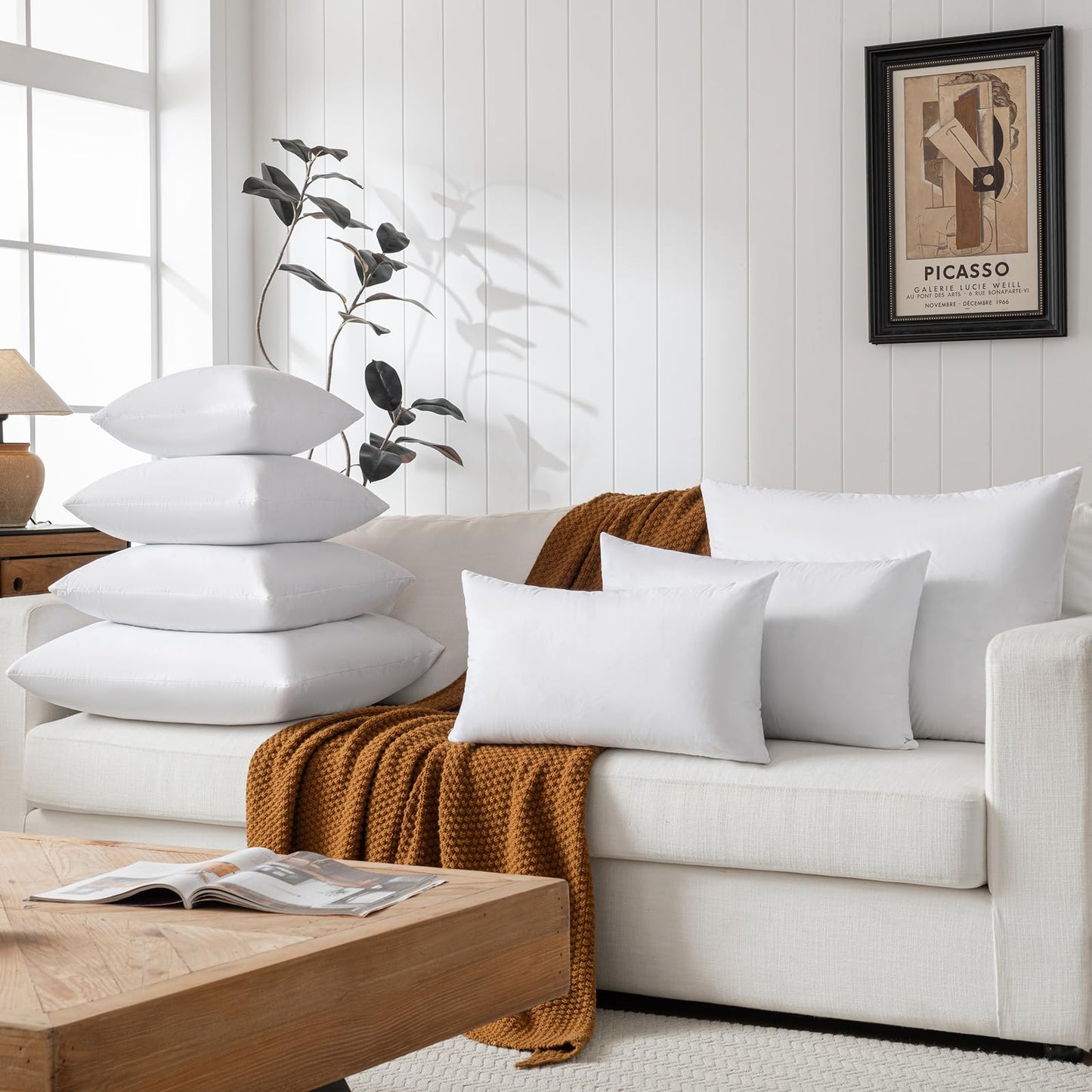 basic home Hotel-Style Goose Feather Down Euro Pillow Insert for Sofa & Bed - 100% Odorless & Plump Cushion Filler - 233TC Cotton with Inner Liner to Prevent Poking (28x28 Inch)