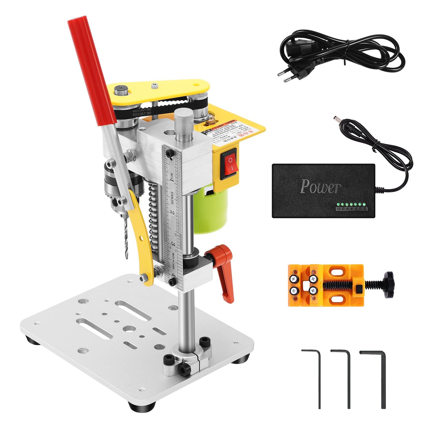 Mini Bench Drill Press, LAKIX Small Benchtop Drill Press High Precison, Low Noise, Compact Size Desktop Drilling Machine, 7-Speed B10 Chuck for Handicraft, DIY Jewelry Making, Metal Wood Working