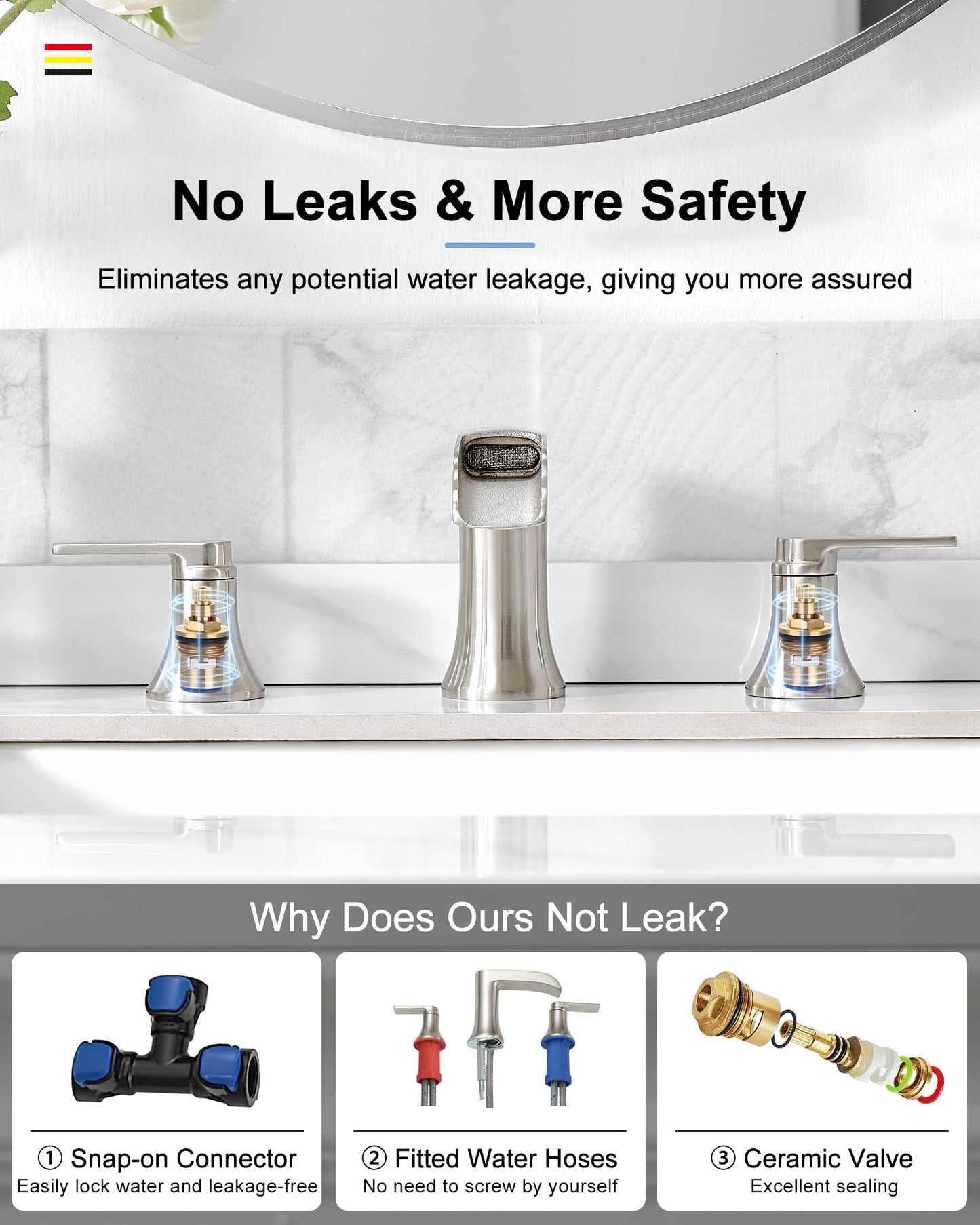 HOIGY Brushed Nickel Widespread Bathroom Faucet, 2 Handles Waterfall Faucet, Bathroom Faucets for Sink 3 Hole, 8 Inch Solid Brass Bathroom Sink Faucets for Vanity Lavatory Restroom with Pop Up Drain
