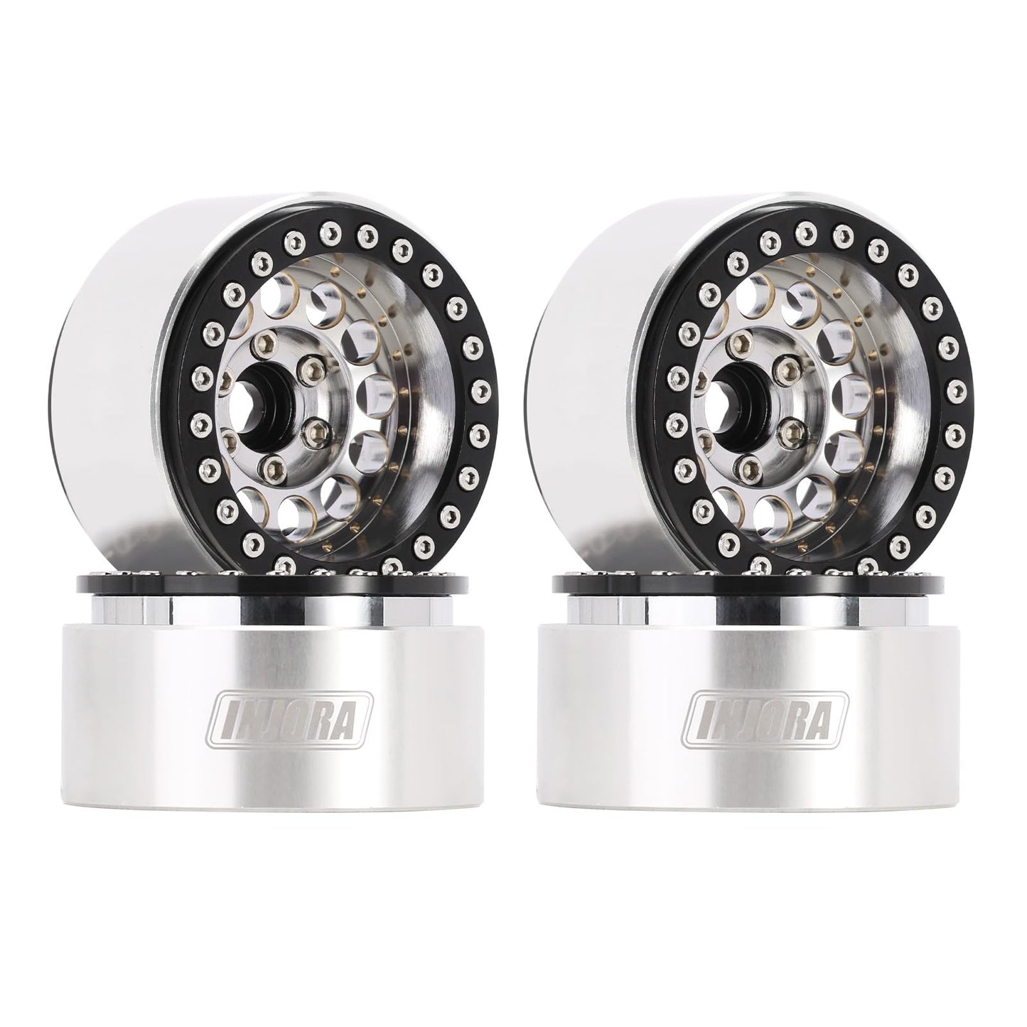 INJORA 1.9" Beadlock Wheel Rim - 153g Super Heavy Brass & Aluminum Deep Dish Wheel for 1/10 RC Crawler SCX10 TRX4 VS4-10 Gen8 (Silver)
