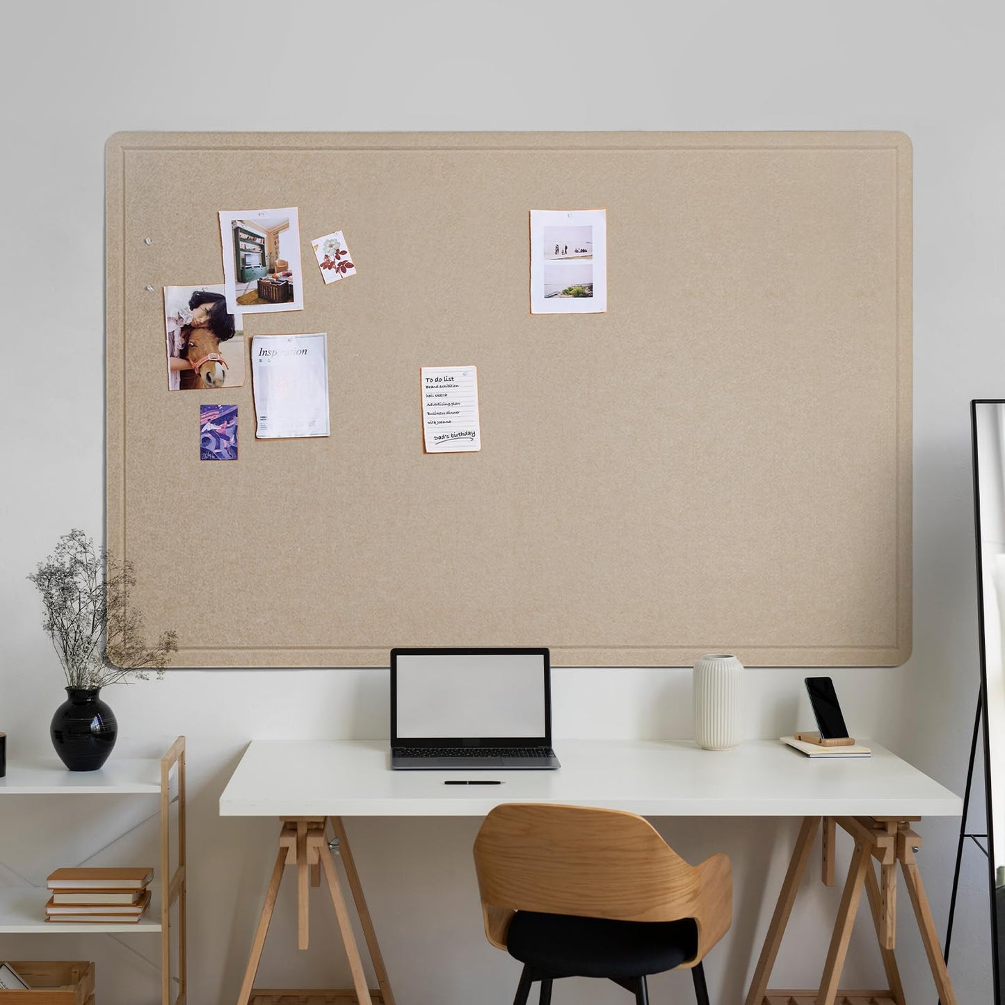 Large Bulletin Board - 72 x 48 Inches, Decorative Felt Pin Board for Wall - 6' x 4' Foldable Photo Display Board with Self-Adhesive Tape, Includes 20 Push Pins - Beige Brown