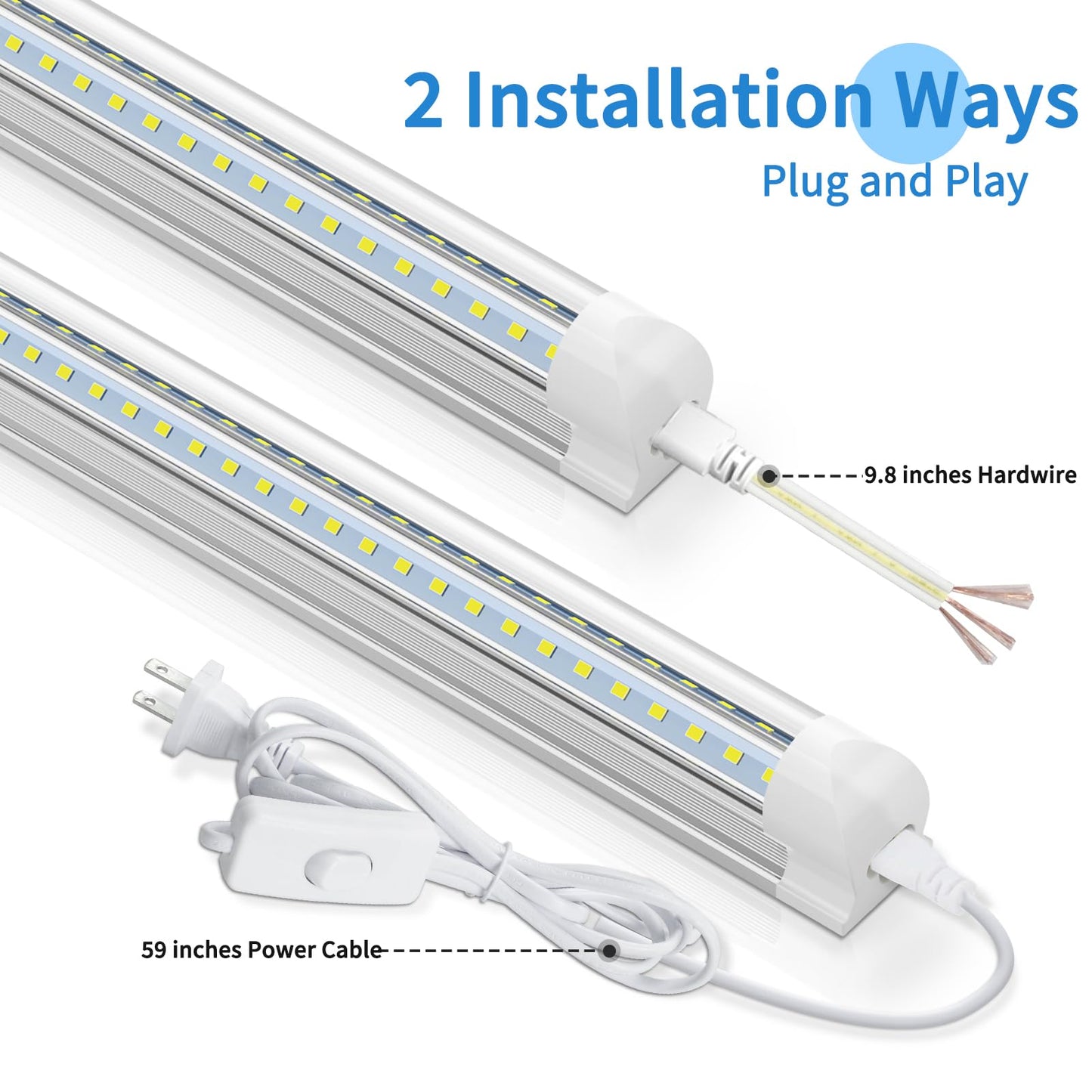 (Pack of 4) Linkable LED Utility Shop Lights for Garage, 6FT, 60W, LED Tube Ceiling Light T8 Integrated Single Fixture, 6000K, 8000LM Daylight V Shape, Basement, Offices, Clear Lens, Plug and Play
