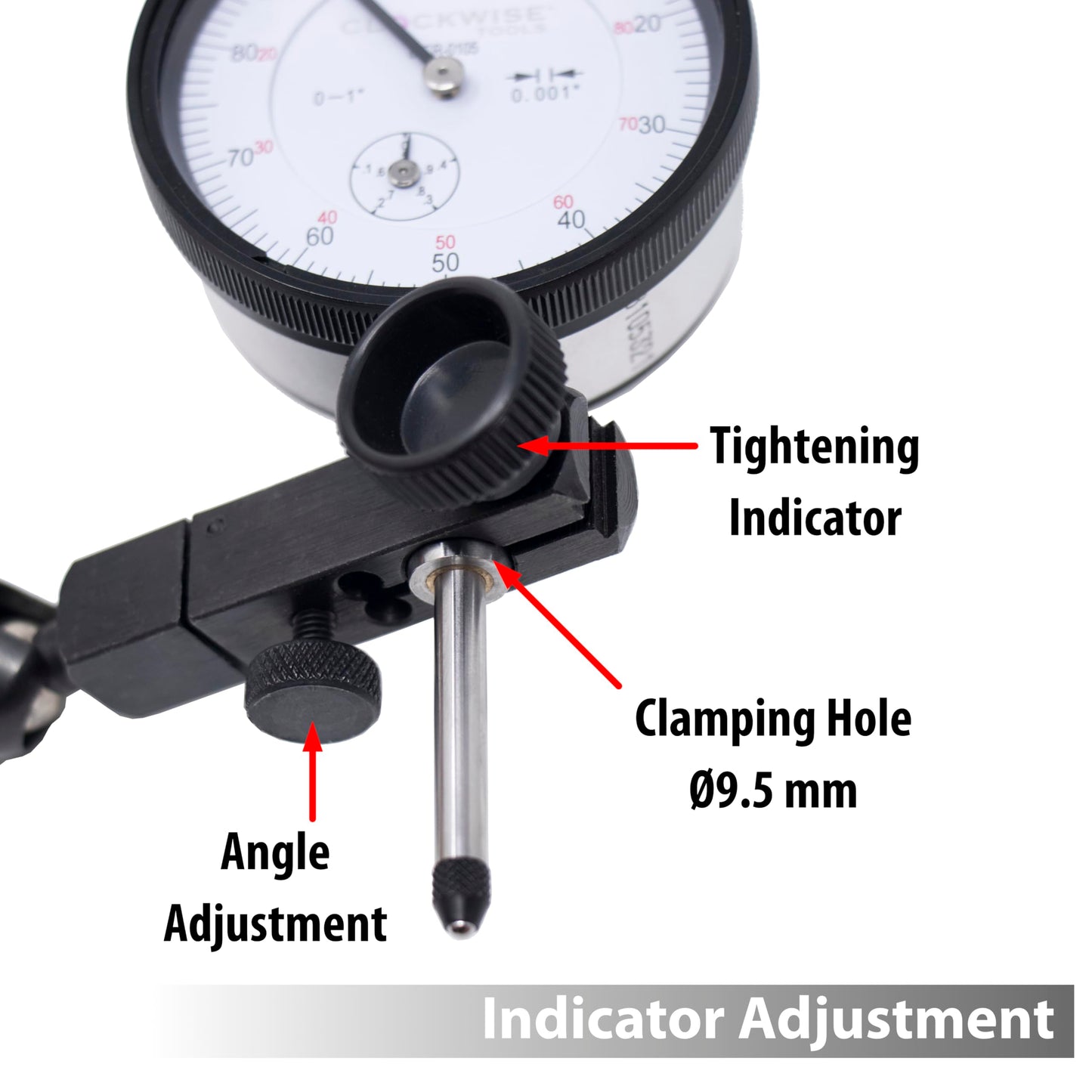 Clockwise Tools Dial Indicator with Magnetic Base Holder Stand, DIMR-0105 0-1 inch