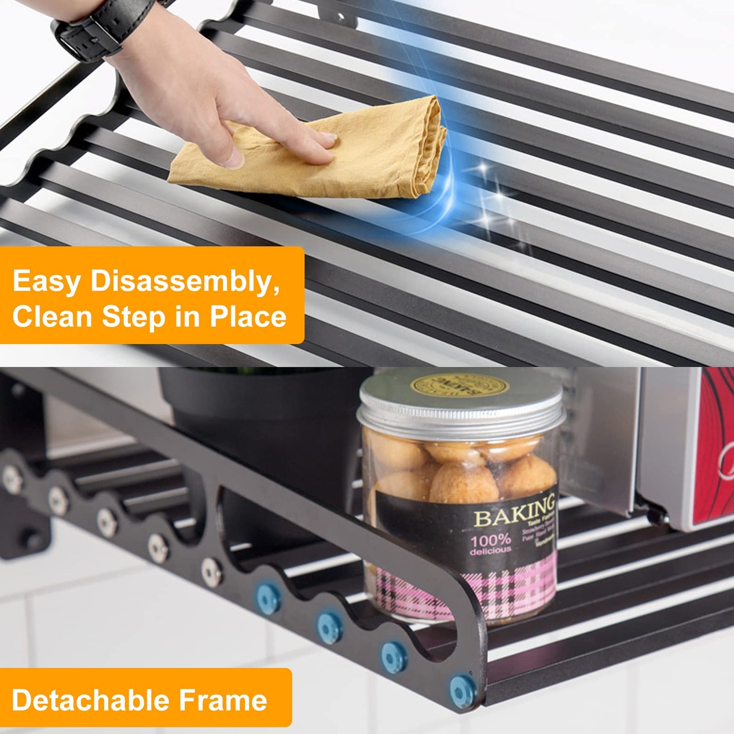 Ganggend Microwave Oven Rack, 23.58"x15.52" Wall Shelf, Mounted Oven Bracket Holder, 80Ib Load Bearing, Household Commercial Microwave Rack for Dorm, Apartment, Kitchen, Bedroom, Black