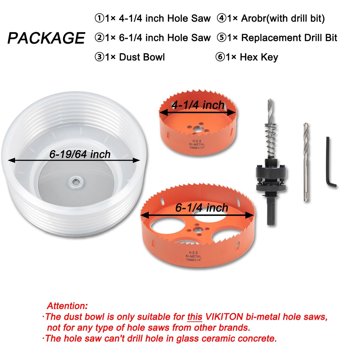 VIKITON 4.25 Hole Saw 6.25 Hole Saw for Recessed Lights, 4-1/4 Hole Saw 6-1/4 Hole Saw Dust Bowl Dust Catcher for 4 Inch Led Recessed Lighting 6 Inch, Bi-Metal Wood Drywall Hole Cutter