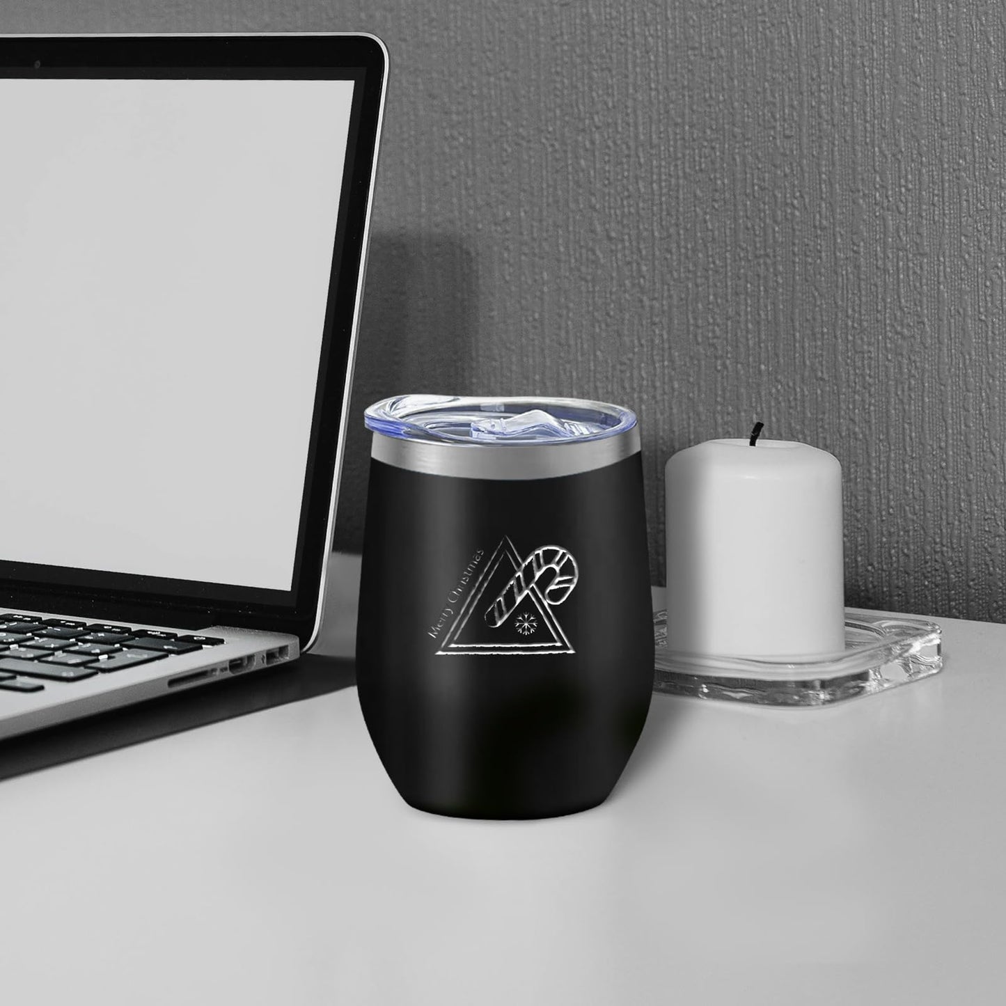 YOUKE OLA 18 Pack Stainless Steel Wine Tumbler with lid, 12oz Insulated Powder Coated Wine Tumbler Stemless Double Wall Vacuum Wine Glass Coffee Tumbler for Laser Engrave, Black