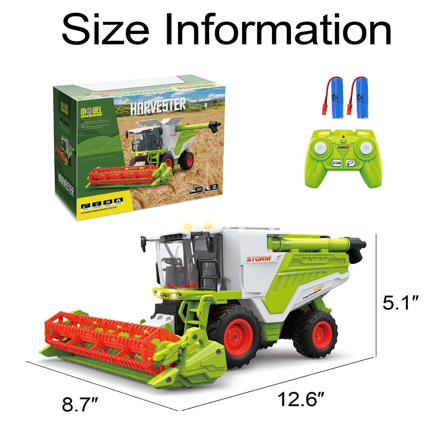 KNACKTOYZ RC Farm Tractor Toy for Kids, 2.4G Remote Control Combine Harvester Truck with Sounds, Lights & Spray, 1:24 High Simulation Toddlers Vehicle Toys, Christmas Birthday Gift for Boys Girls 3-8