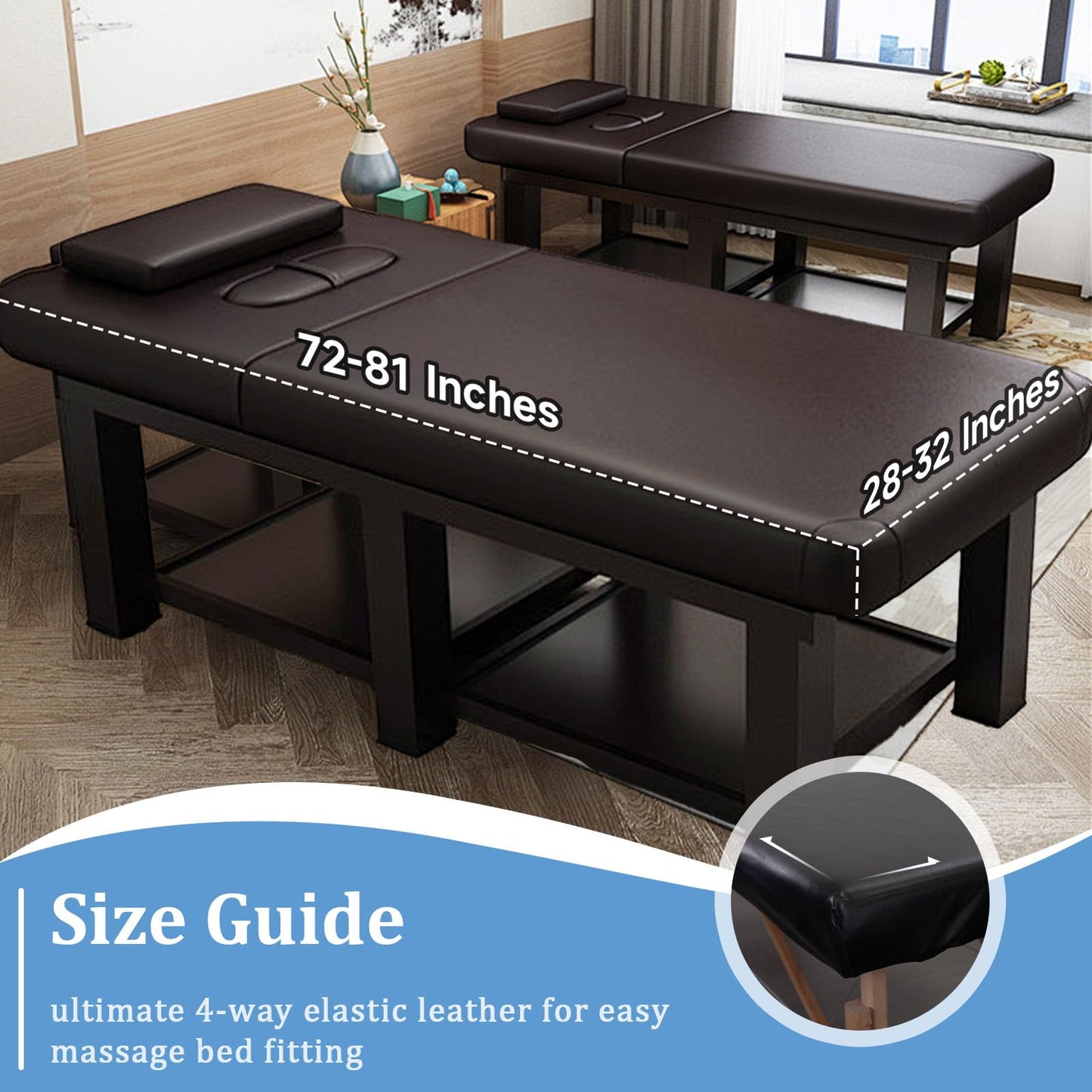 KIDOACOW Leather Massage Table Cover Protector Wipeable Massage Table Cover Fitted Replacement Sheet Cover for Massage Bed/Spa Bed/Lash Bed, Fits 28-32" Wide (Black, 1Pcs)