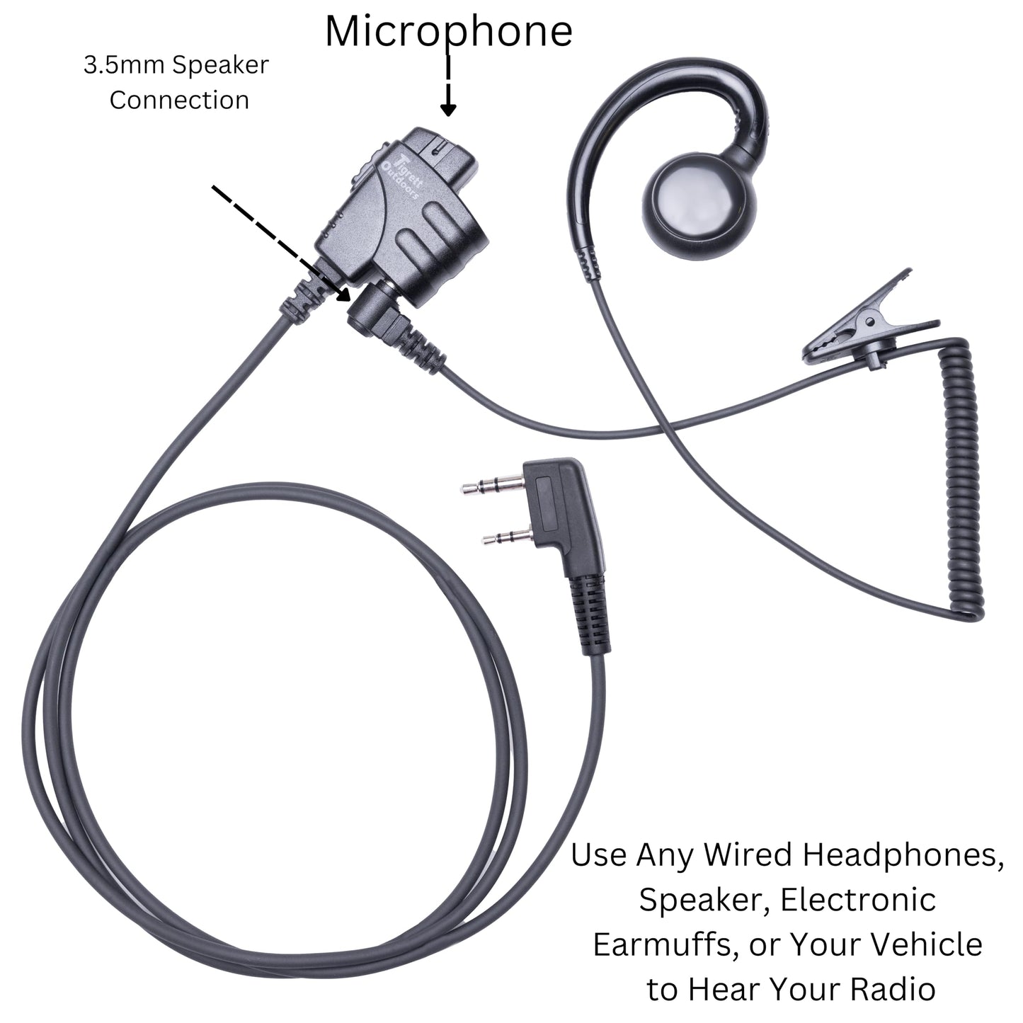 Push-to-Talk Cable with 3.5mm Audio Adapter - PTT Button for Kenwood K1 and Baofeng Waterproof Radios - Compatible with 3.5mm Electronic Earmuffs (Clip Without Velcro, Baofeng K1 Type for UV5R)