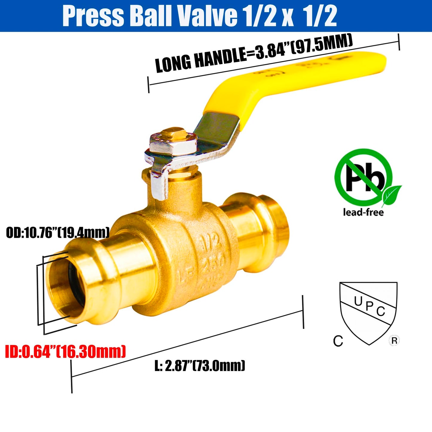 WHK 10 Pack 1/2" Press Propress Ball Valve Pro Press Ball Valve Fittings to Press into 1/2" Copper（Lead-Free,Pro Press Brass Ball Valve 1/2,10PCS)