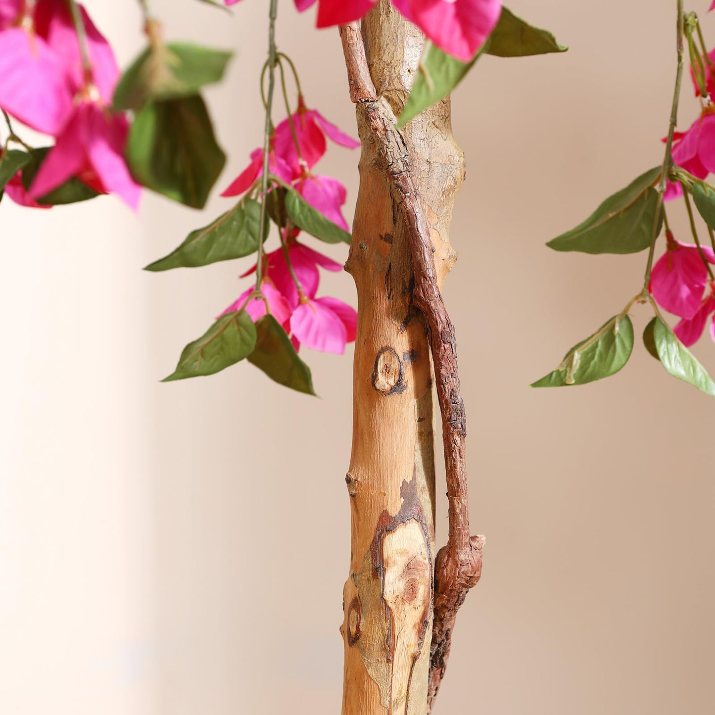 Laiwot 4FT Artificial Tree Tall Potted Fake Bougainvillea Trees for Outdoor Indoor Office Wedding Home Decor Lifelike Faux Plants with Wood Trunk and Pink Flowers